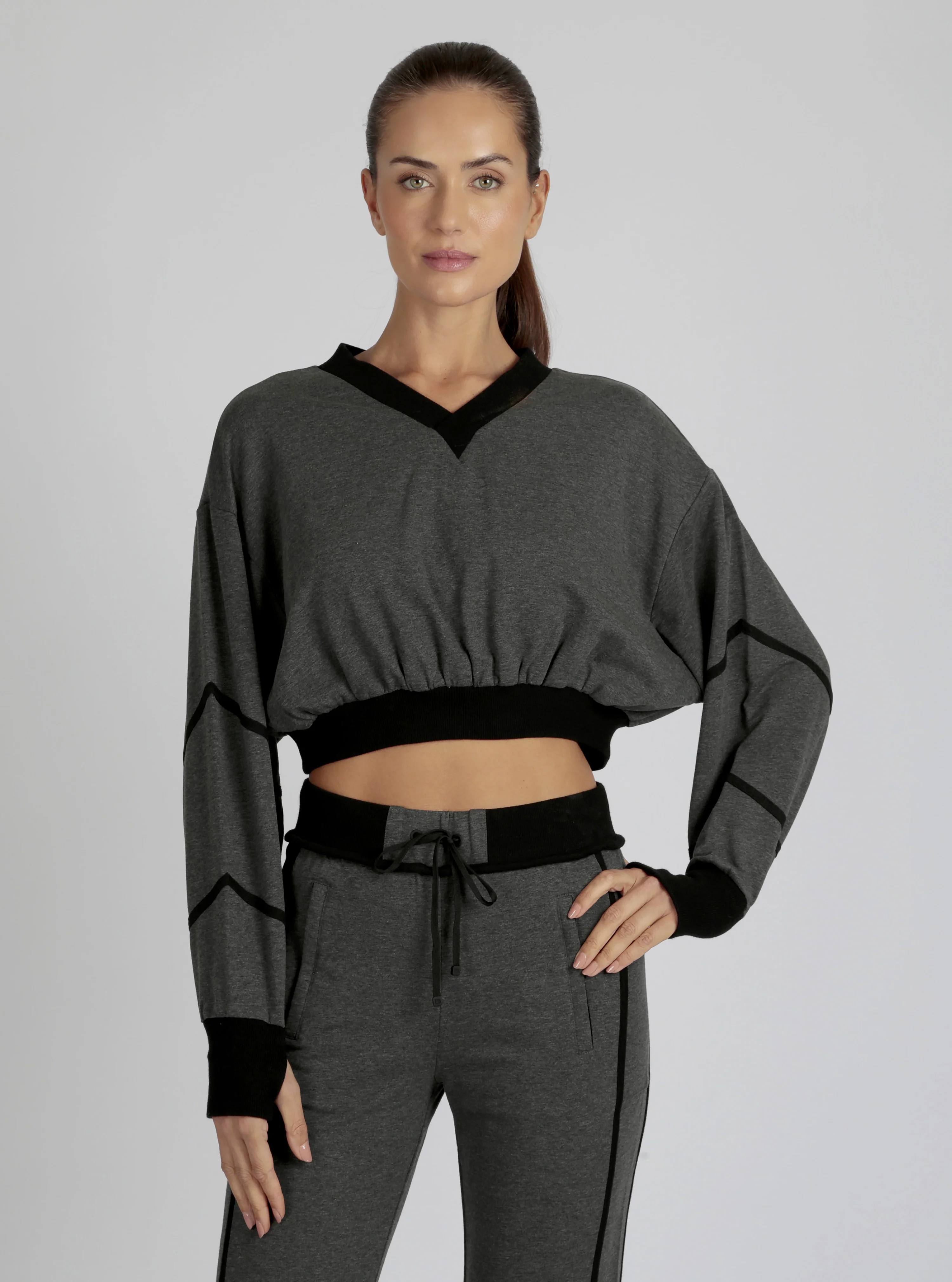 Belina V Neck Sweatshirt Charcoal or Black - FINAL SALE - Image 3