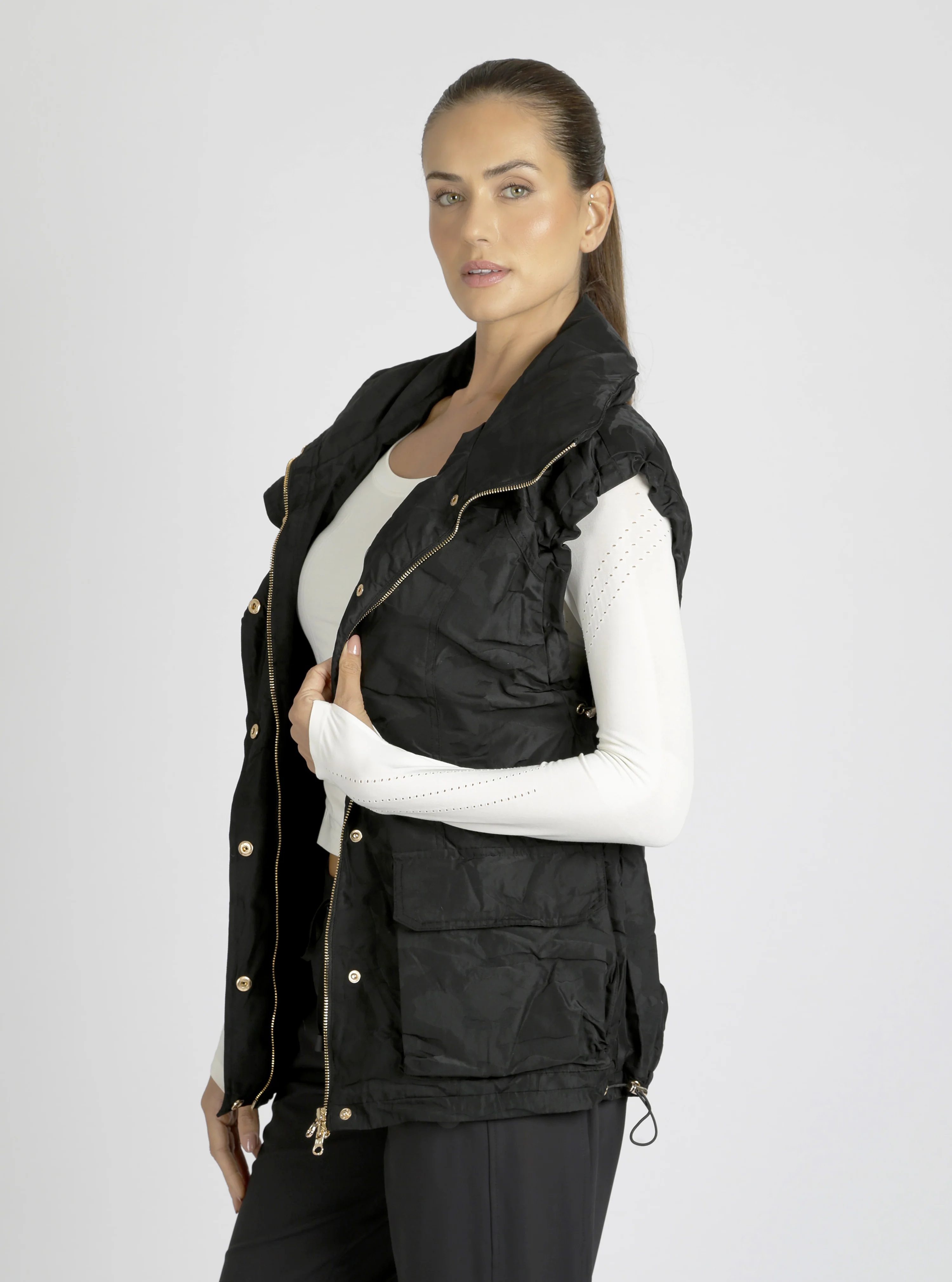 Camo Oversized Svetlana Vest Gold Trims Black or Chocolate - FINAL SALE - Image 11