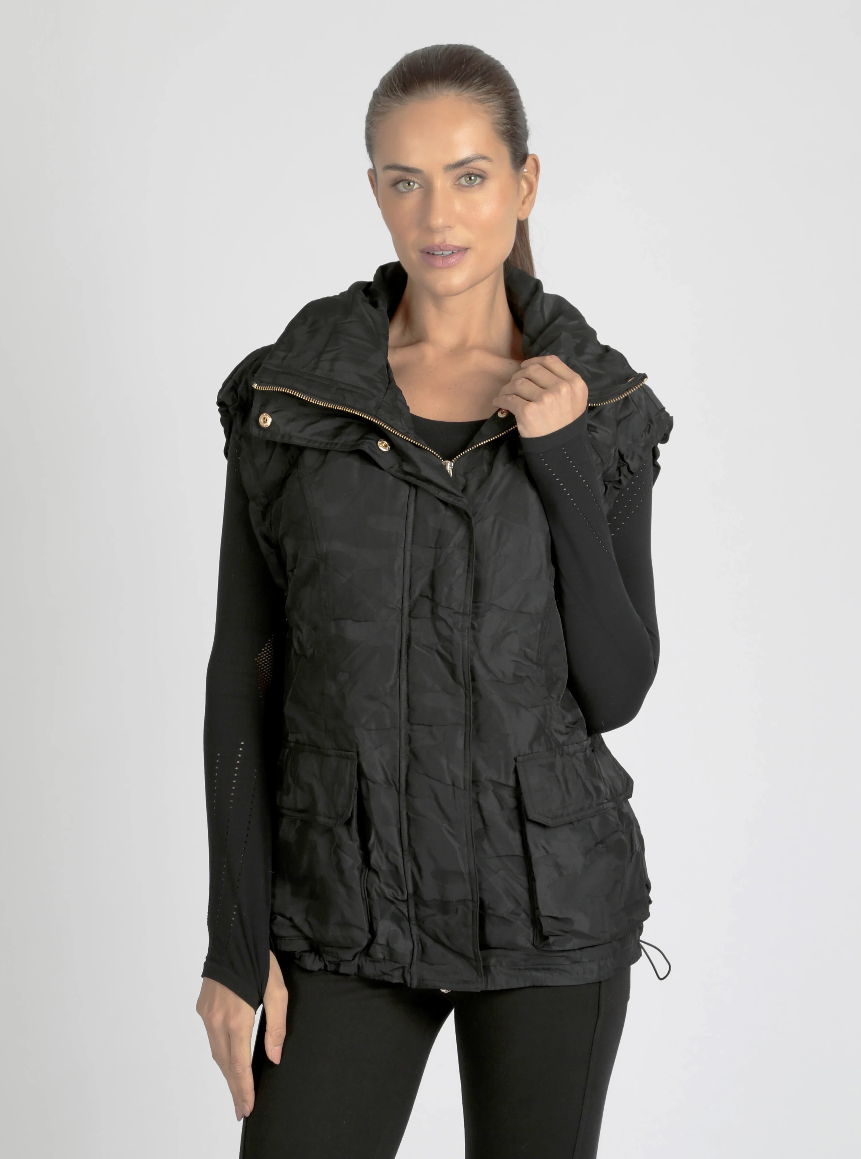 Camo Oversized Svetlana Vest Gold Trims Black or Chocolate - FINAL SALE - Image 15