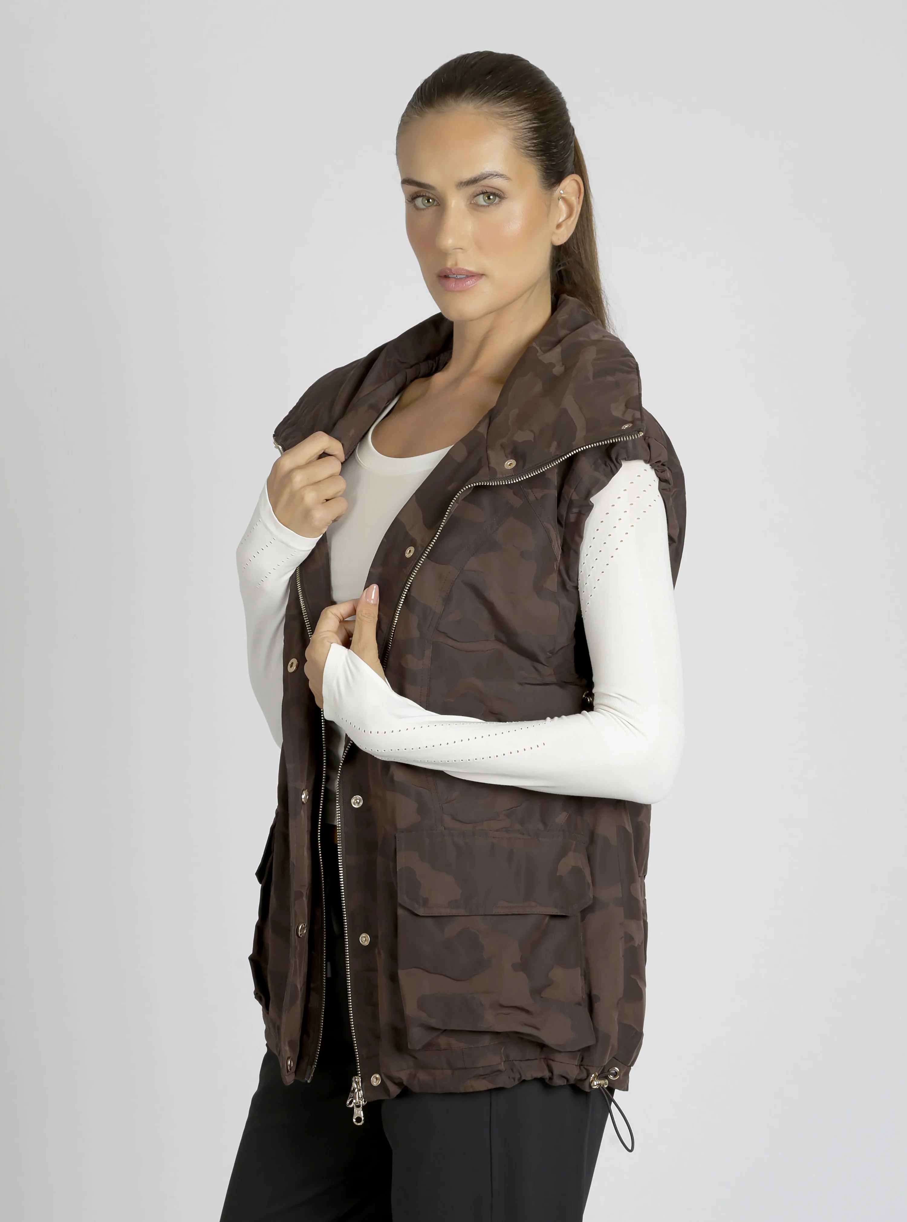 Camo Oversized Svetlana Vest Gold Trims Black or Chocolate - FINAL SALE - Image 7