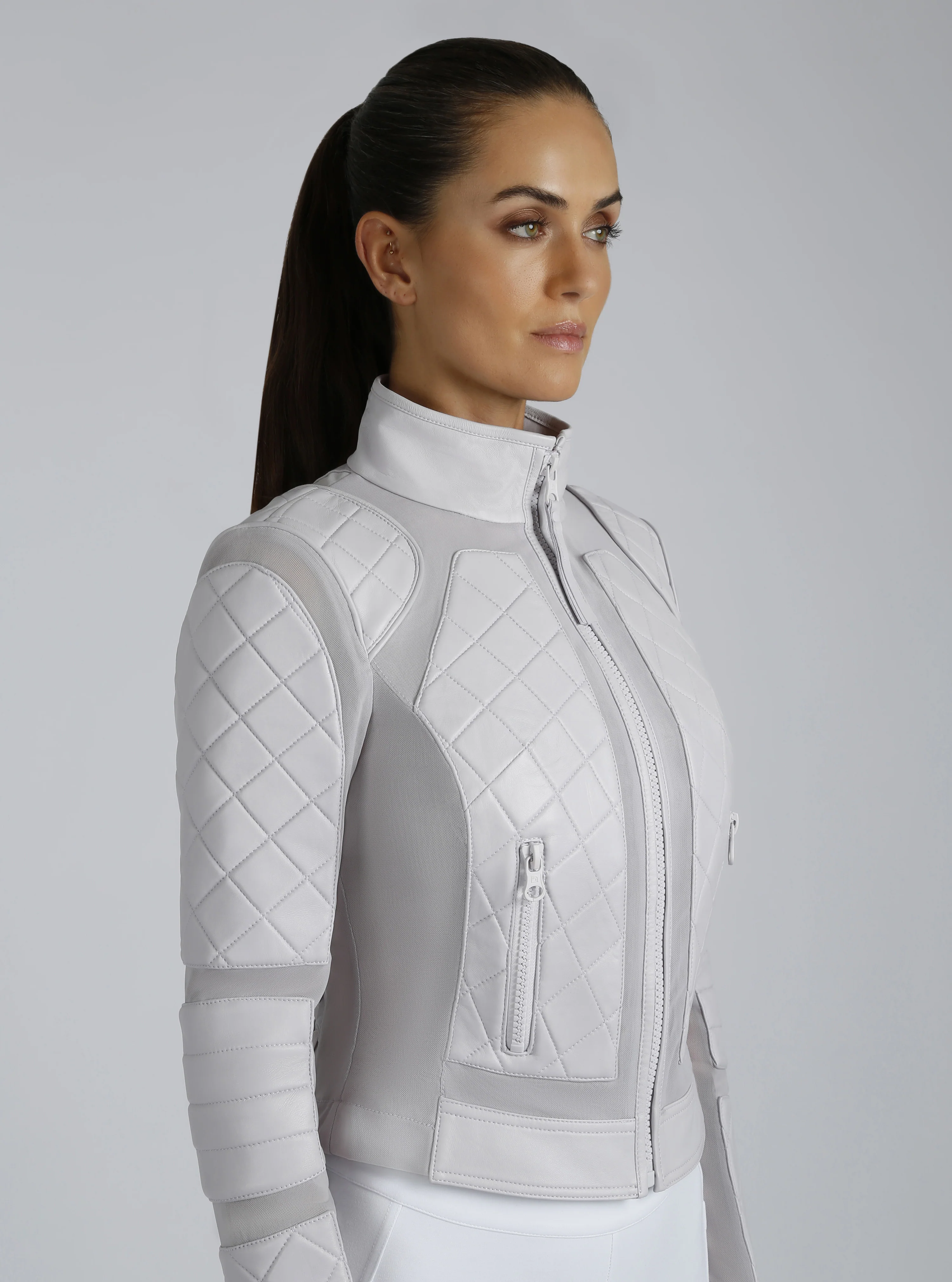 Classic Leather Mesh Moto Jacket - Pearl Blue or Orchid Tint - Image 15