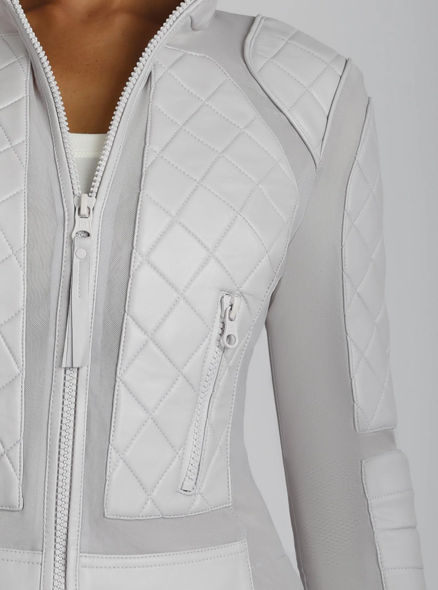 Classic Leather Mesh Moto Jacket - Pearl Blue or Orchid Tint - Image 3