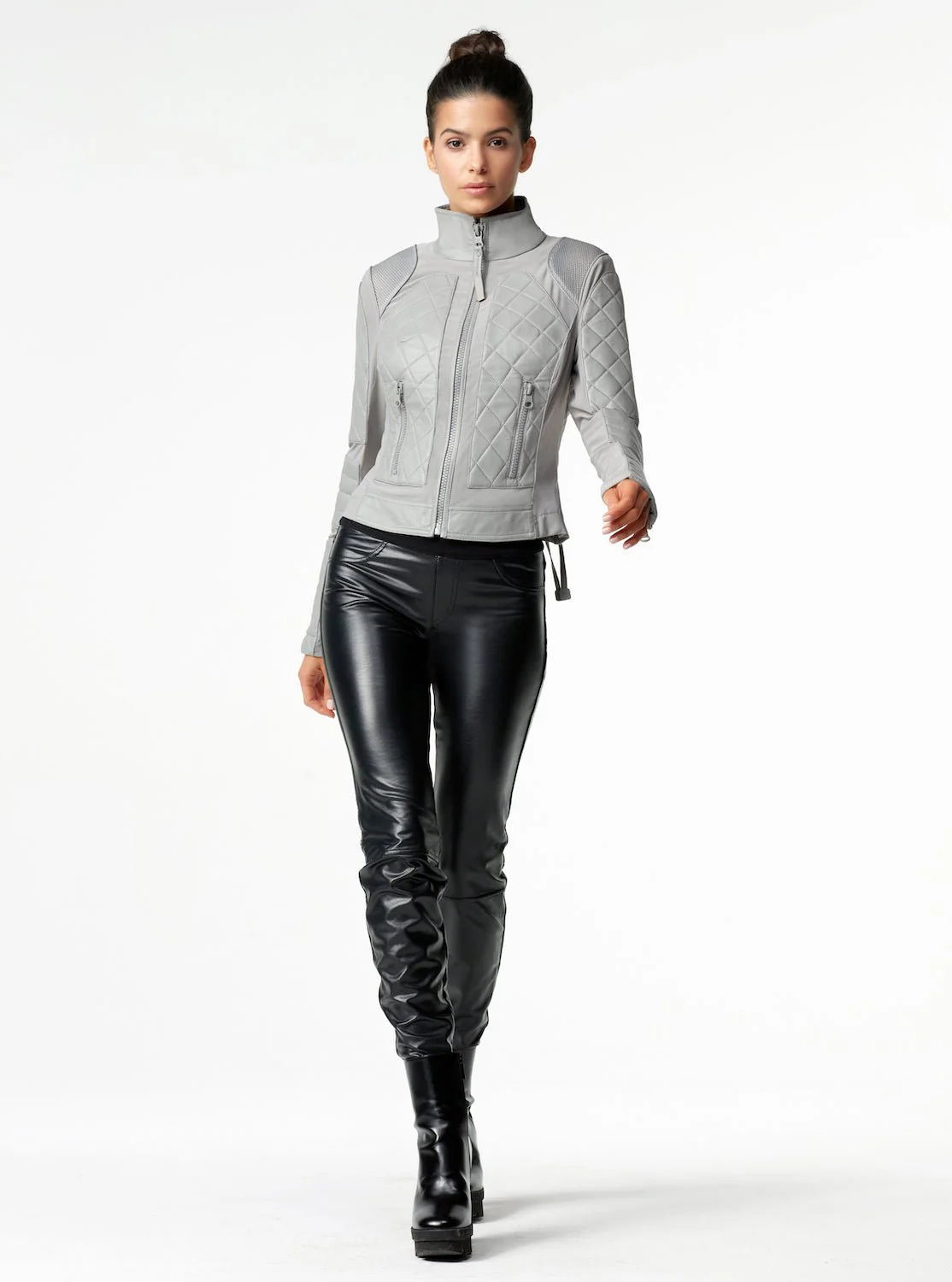 Classic Leather Mesh Moto Jacket - Sharkskin - Image 6