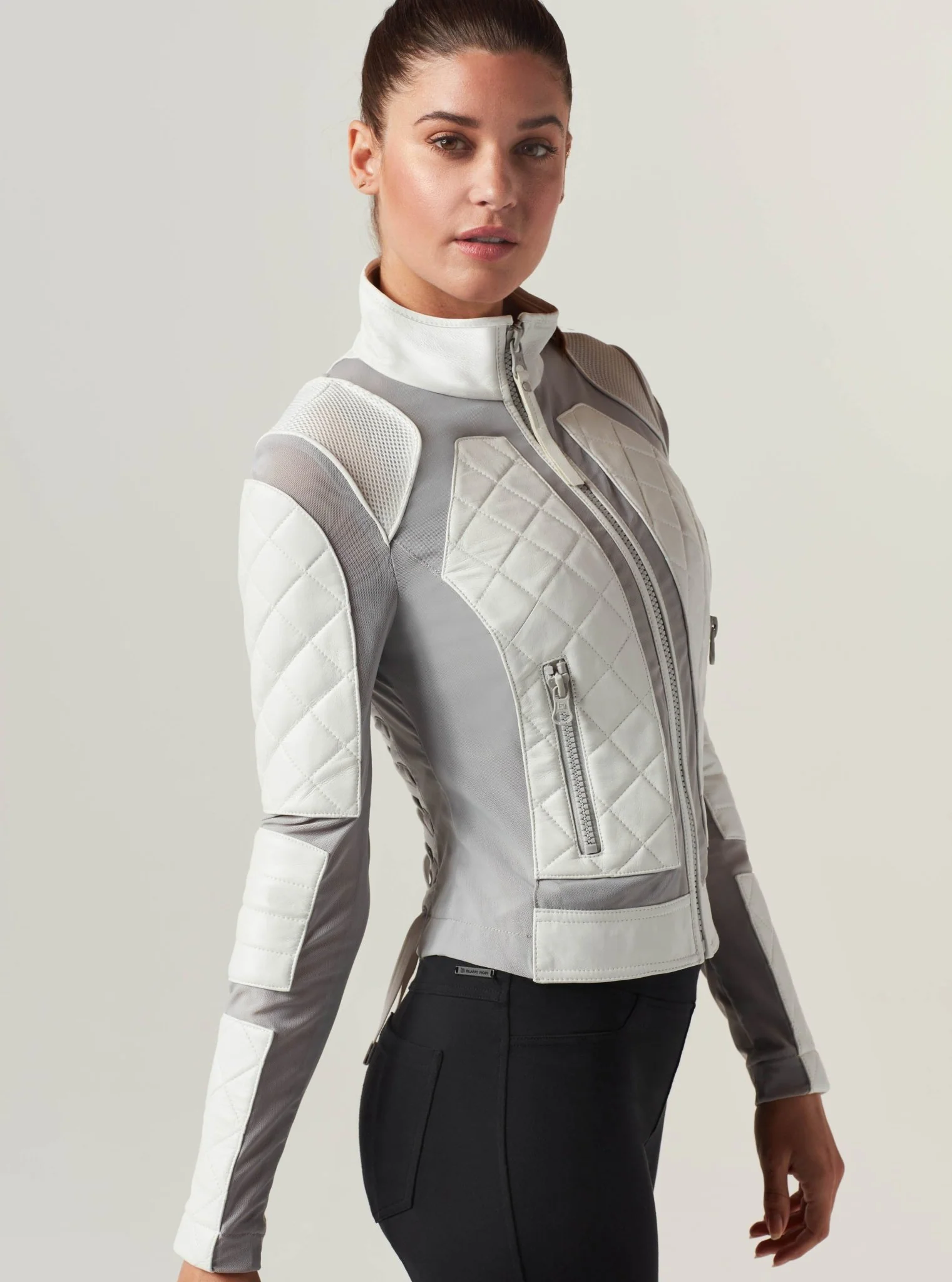Classic Leather Mesh Moto - White / Gray - Image 4