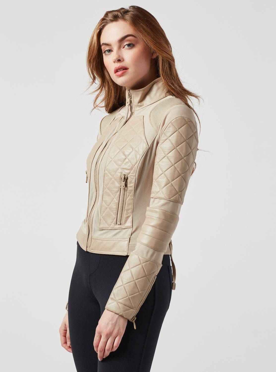 Classic Moto Mesh Jacket Leather Quilted - Light Taupe - Image 4