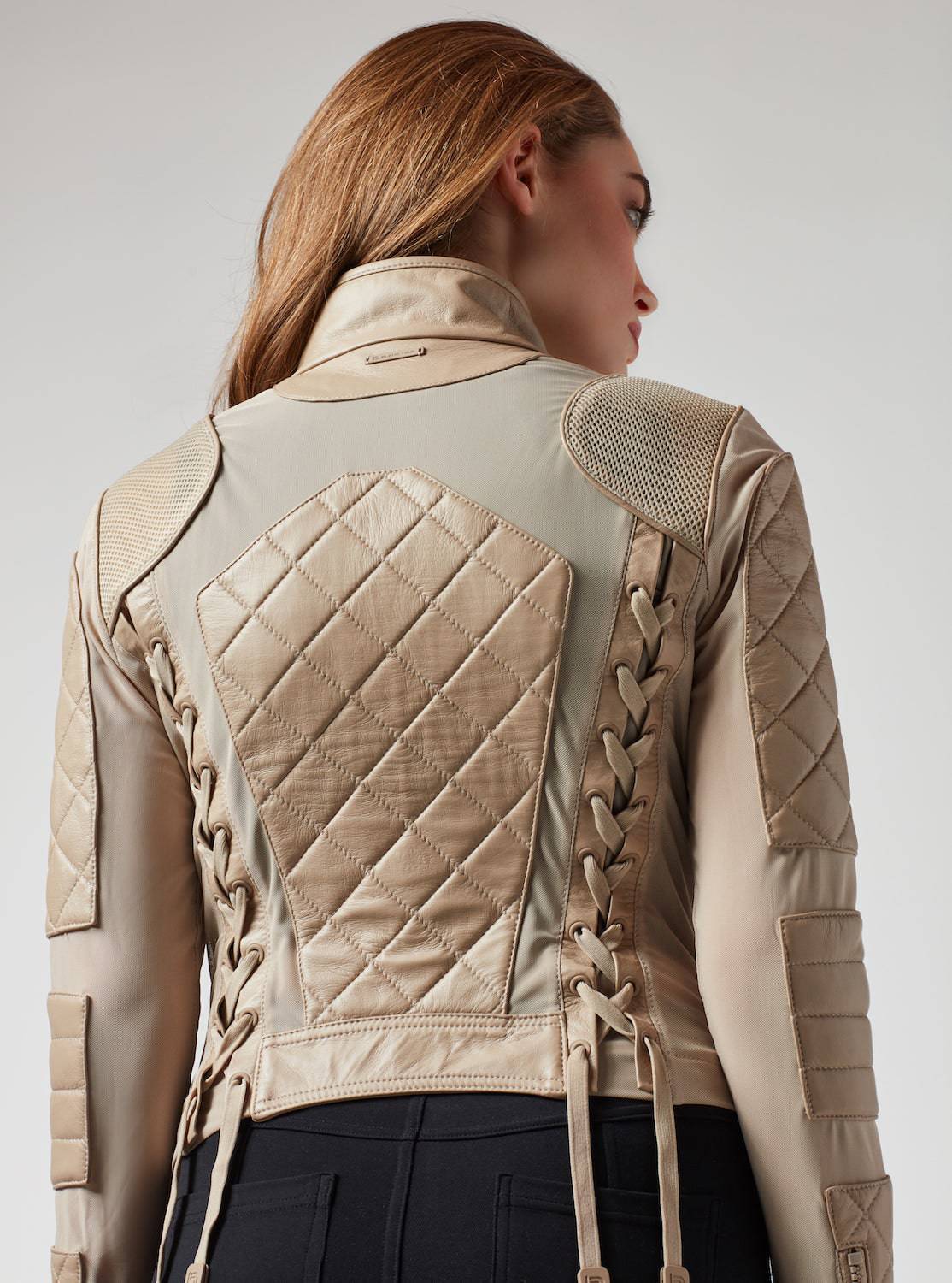 Classic Moto Mesh Jacket Leather Quilted - Light Taupe - Image 5