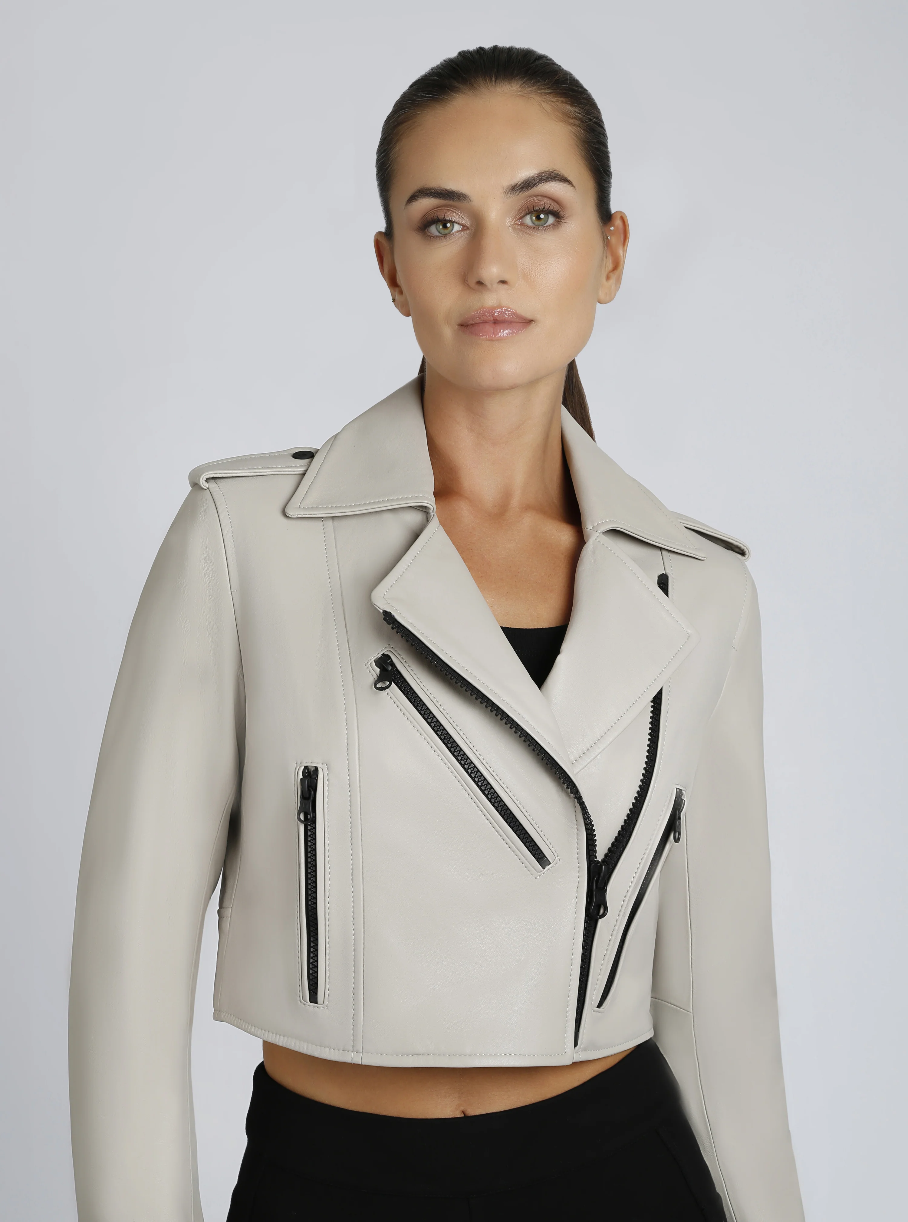 Cleo Cropped Genuine Leather Jacket - Image 6