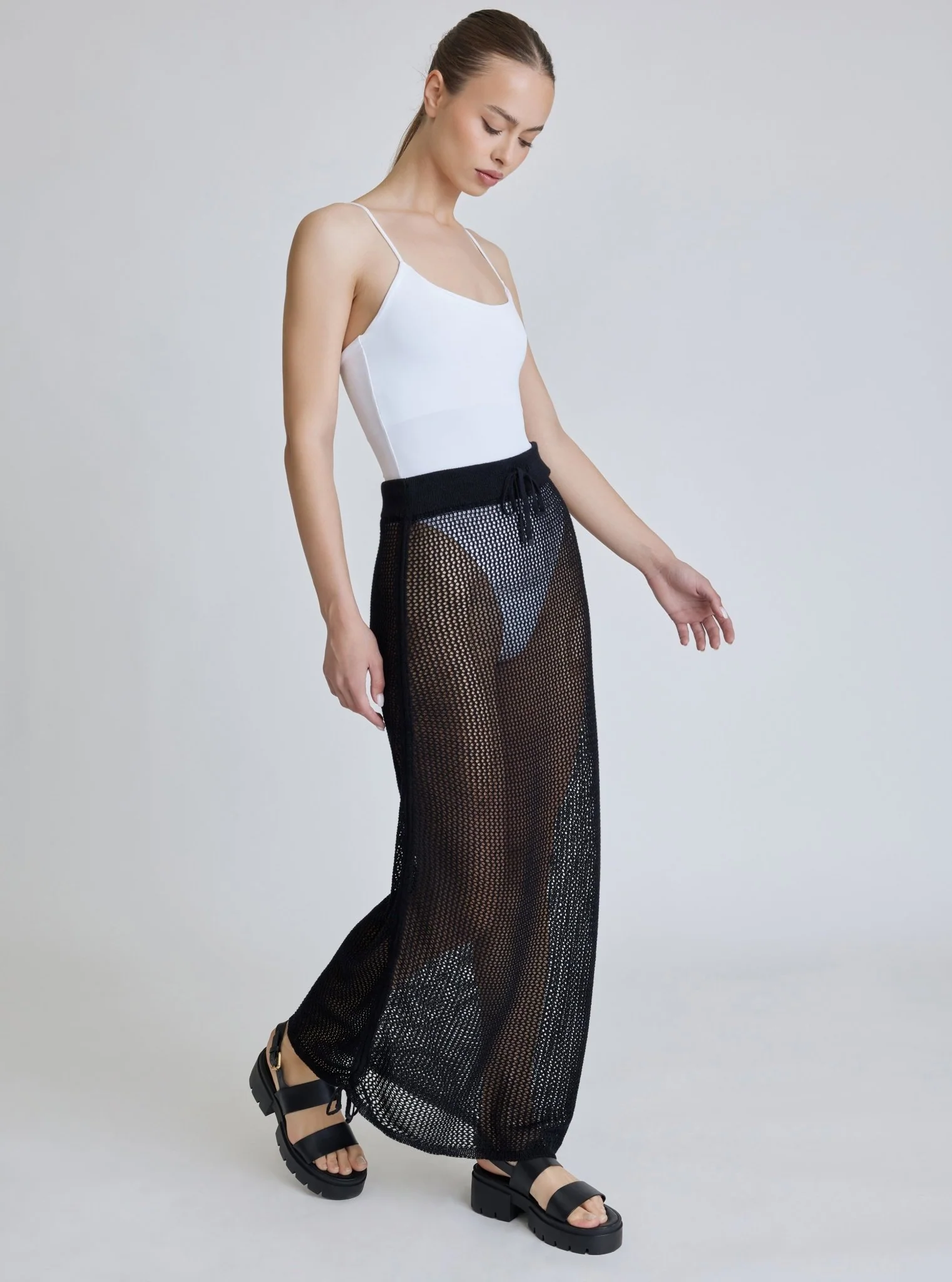 Crochet Side Ruched Skirt - Black - FINAL SALE