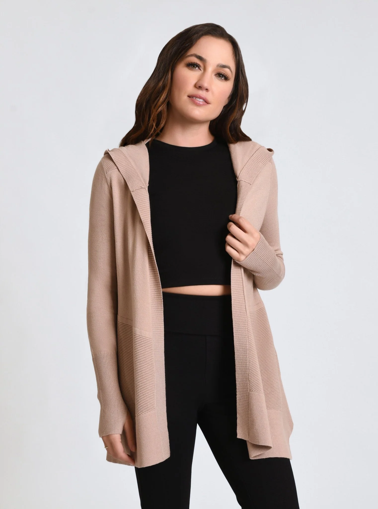 Cropped Portola Cardigan with Hood Black or Warm Taupe - FINAL SALE - Image 11