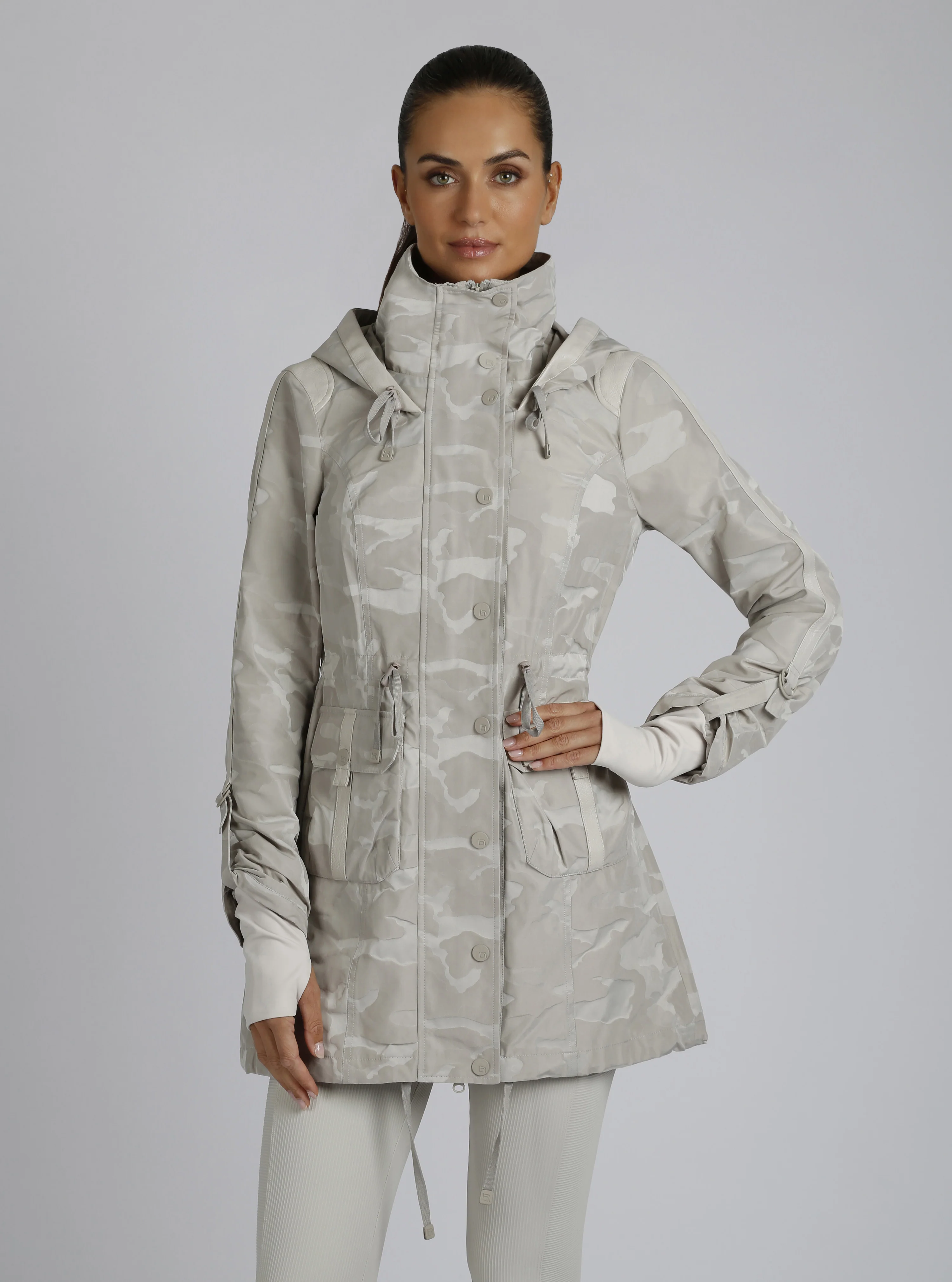 Full Zip Camo Jaquard Anorak with Hood - Pumice Stone - Image 3