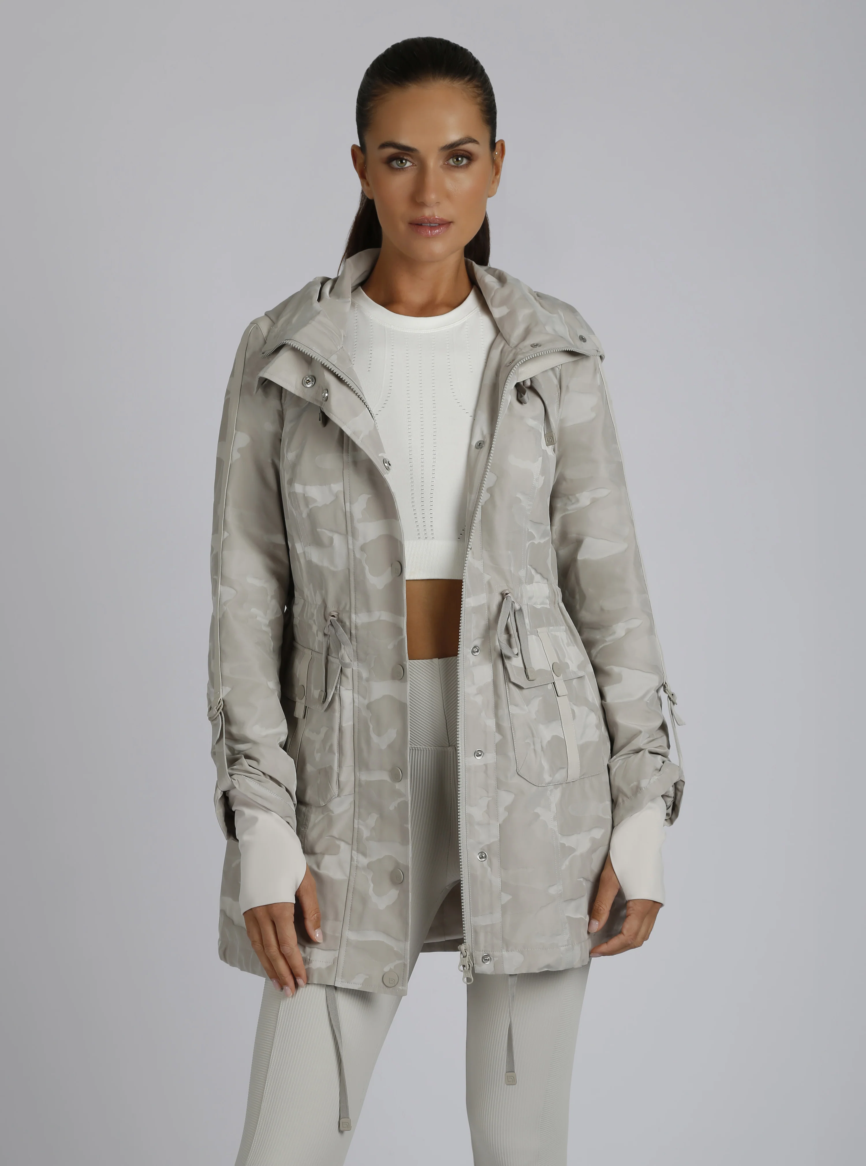 Full Zip Camo Jaquard Anorak with Hood - Pumice Stone - Image 4