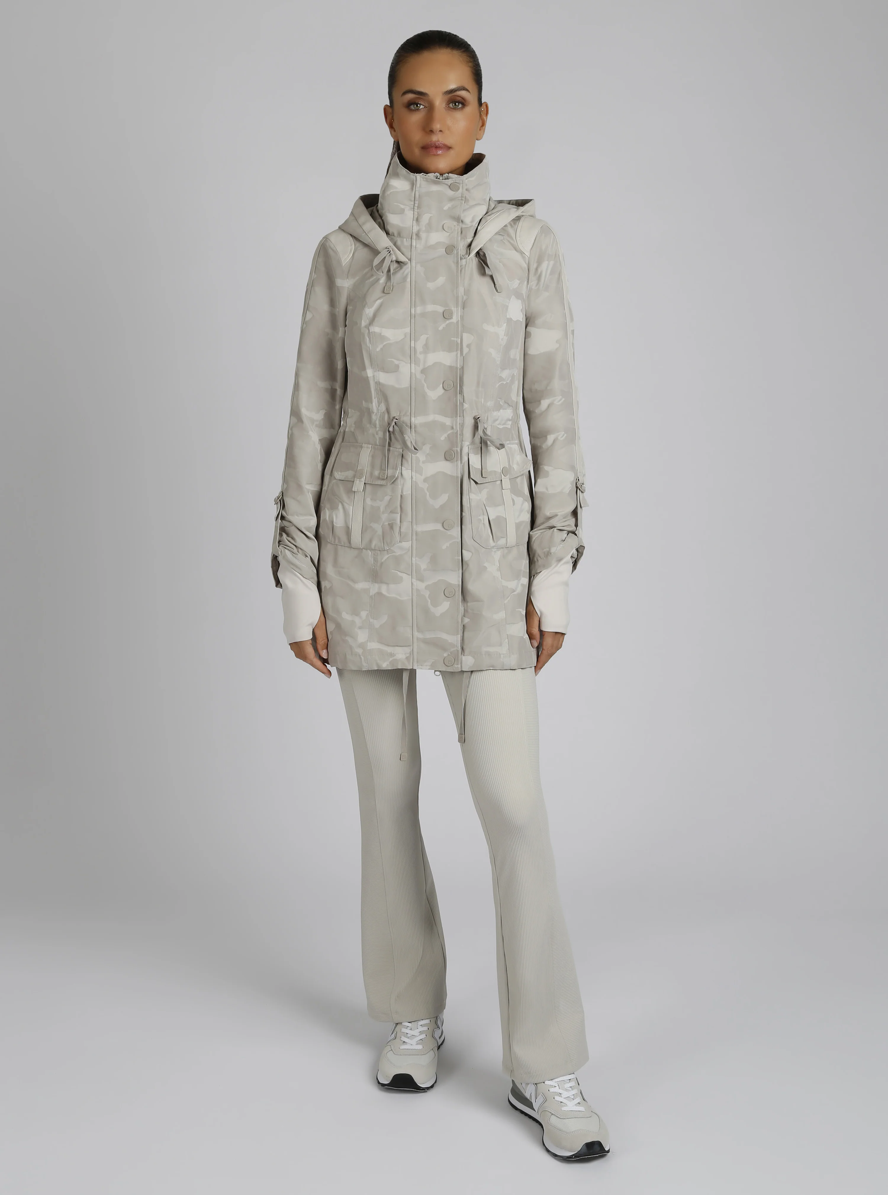 Full Zip Camo Jaquard Anorak with Hood - Pumice Stone - Image 5