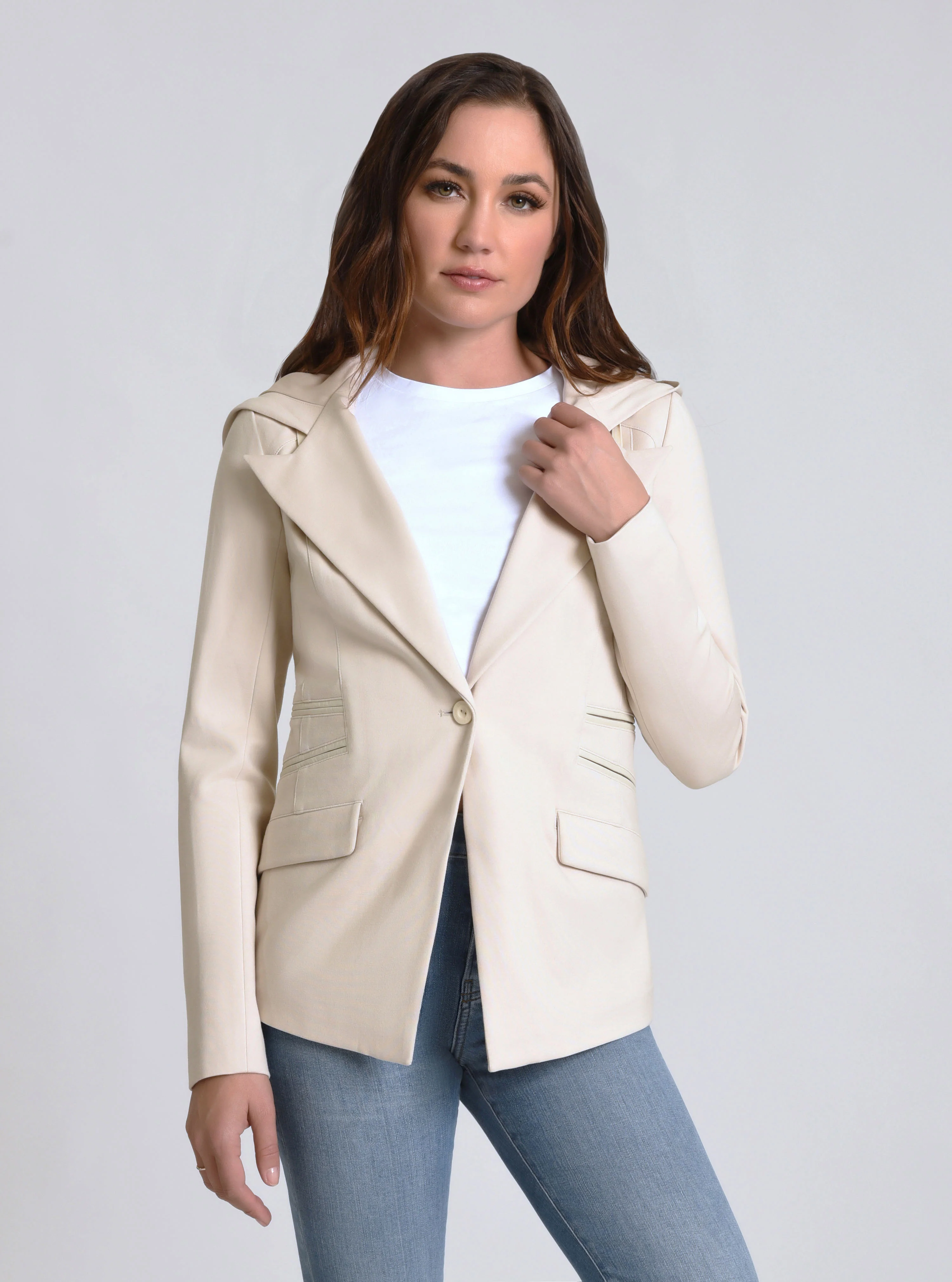 GAYATRI HOODED BLAZER - Chalk or Naval Blue - FINAL SALE