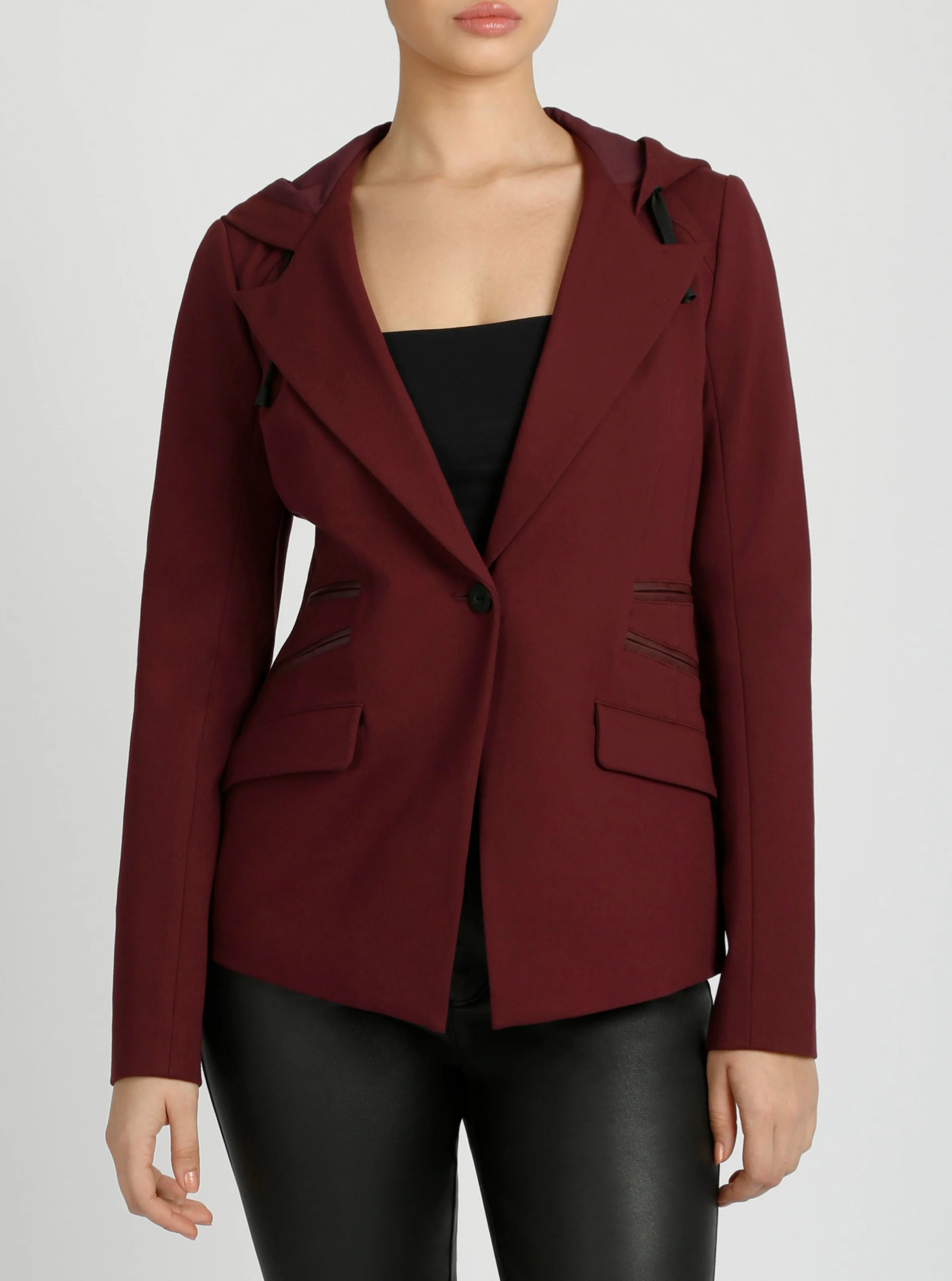 Gayatri Hooded Blazer Dk Heather Gray and MIdnight Plum