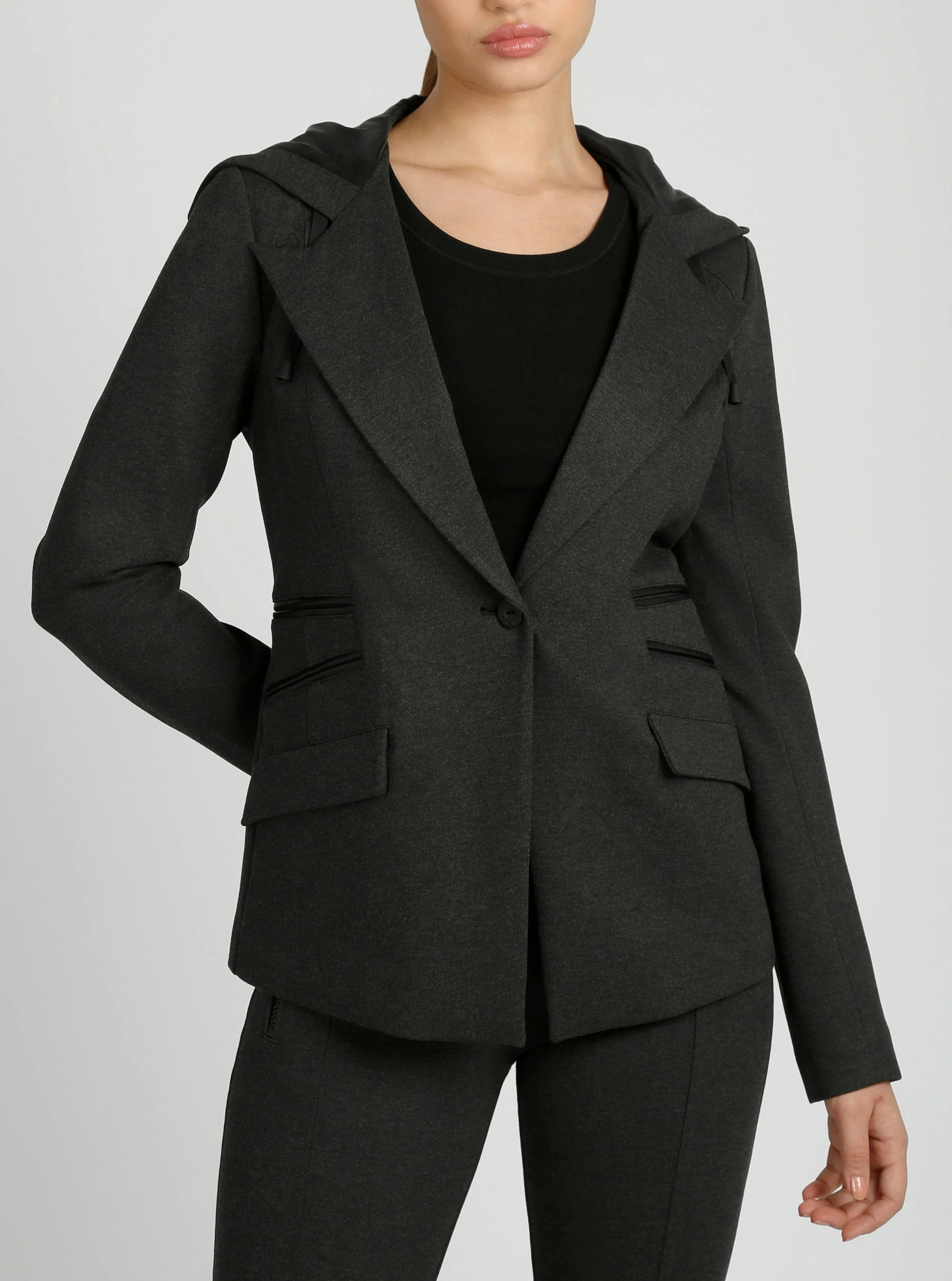 Gayatri Hooded Blazer Dk Heather Gray and MIdnight Plum - Image 2