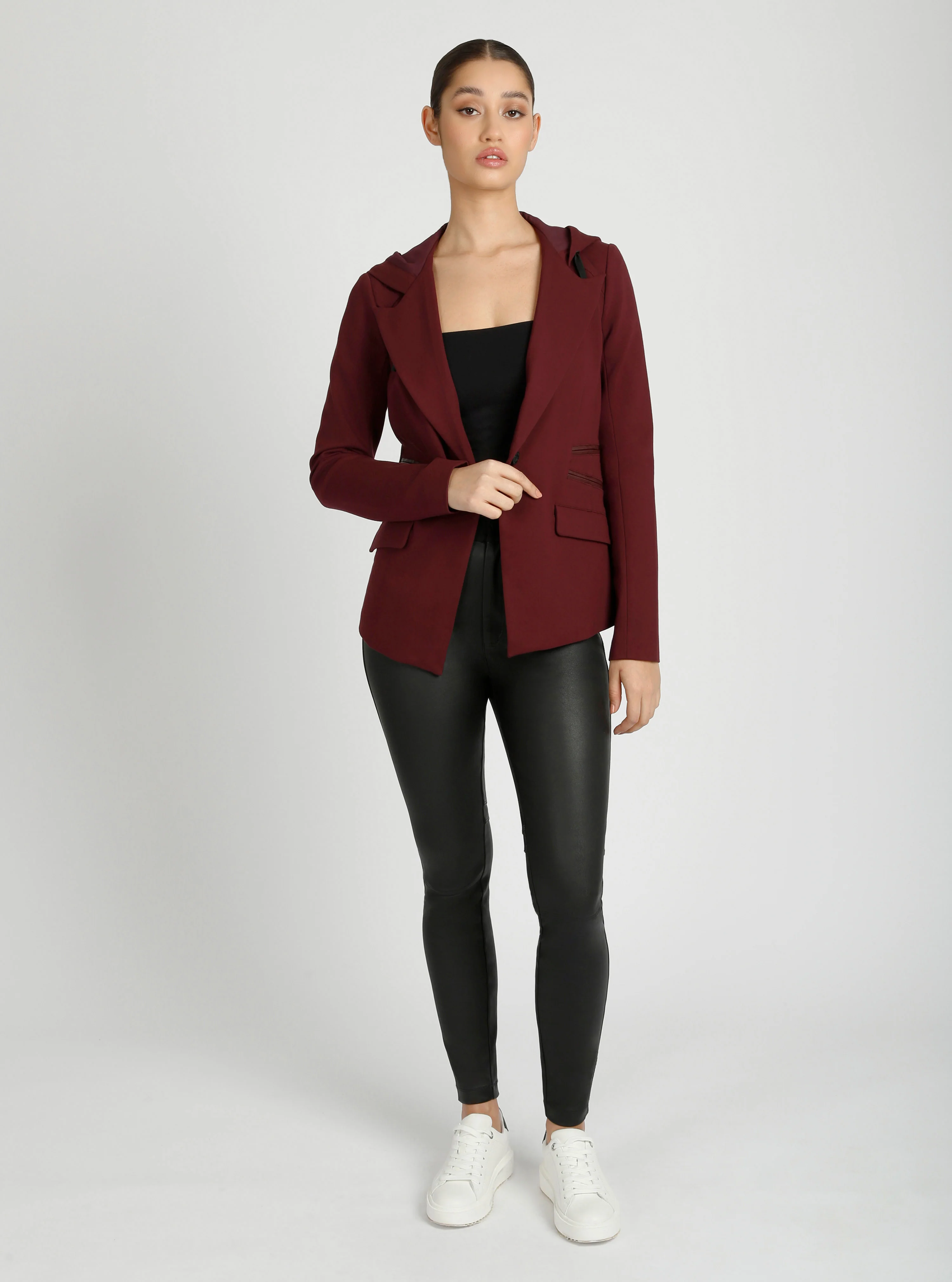 Gayatri Hooded Blazer Dk Heather Gray and MIdnight Plum - Image 5