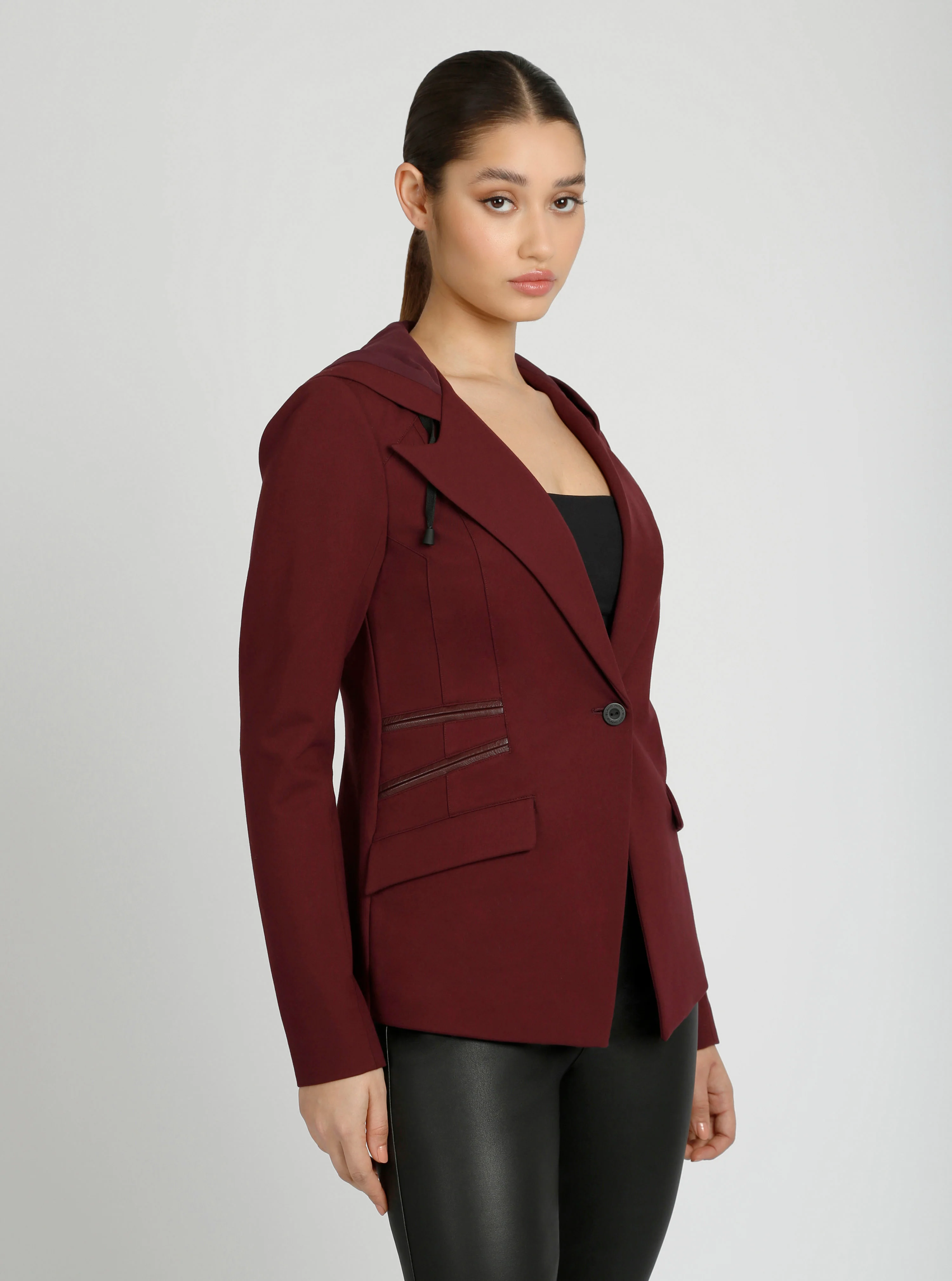 Gayatri Hooded Blazer Dk Heather Gray and MIdnight Plum - Image 6