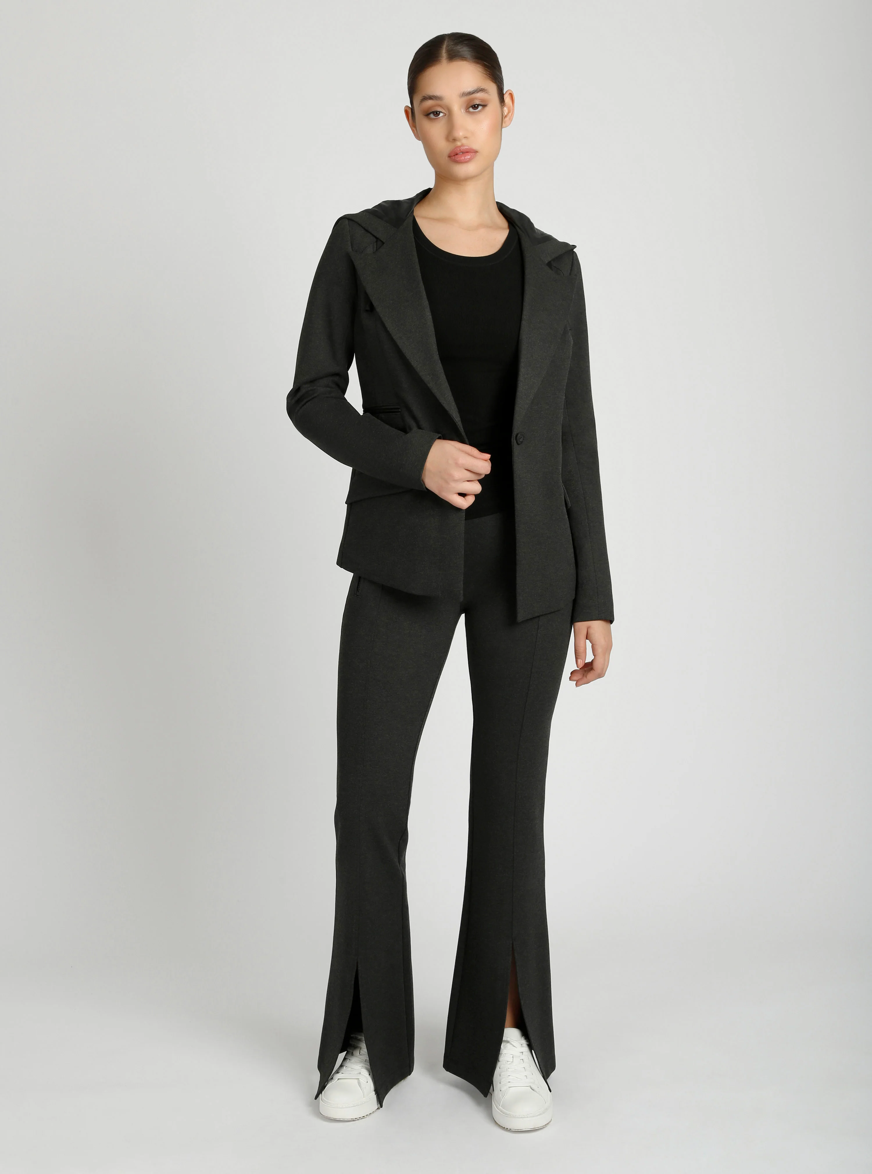 Gayatri Hooded Blazer Dk Heather Gray and MIdnight Plum - Image 7
