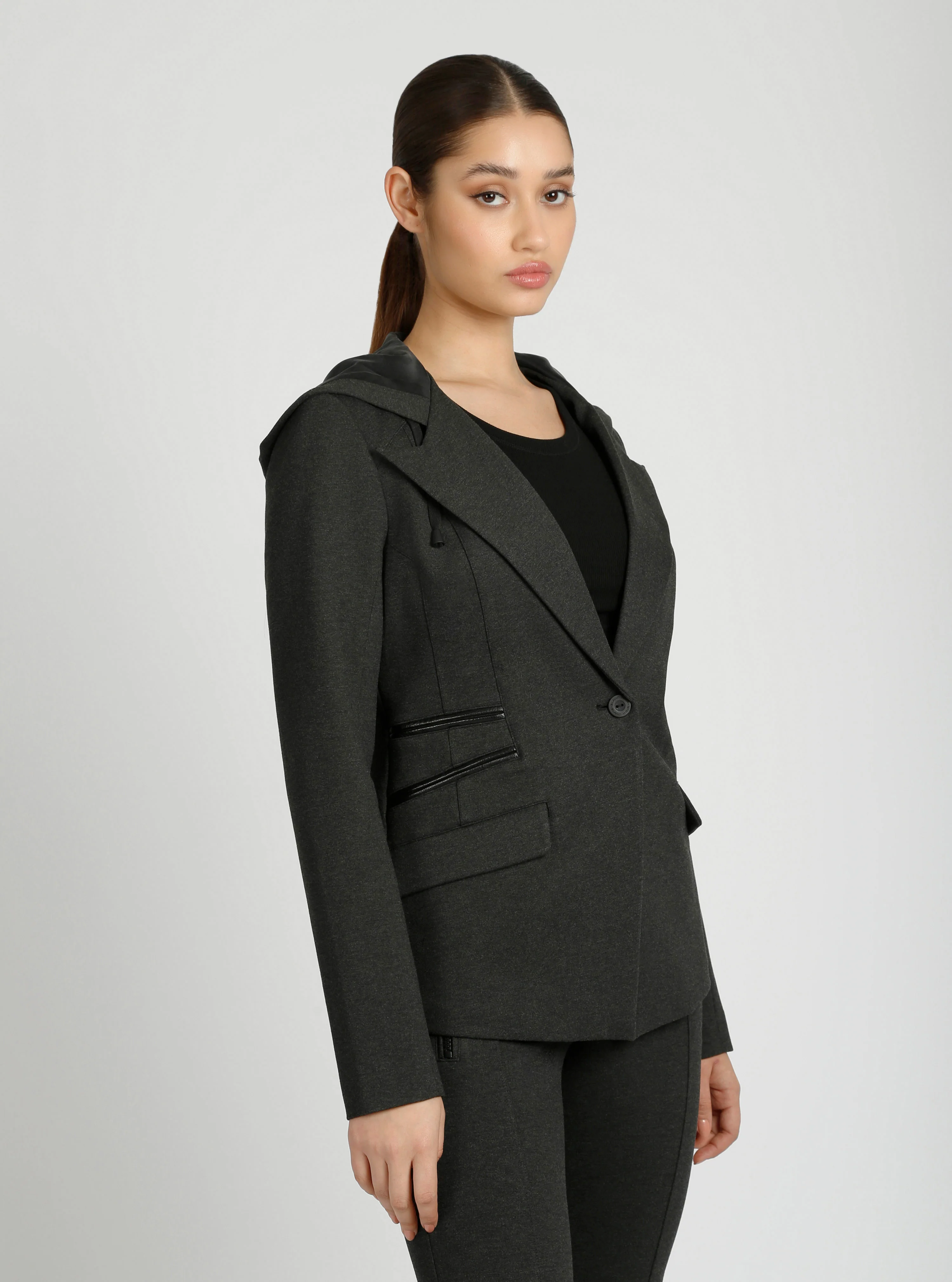 Gayatri Hooded Blazer Dk Heather Gray and MIdnight Plum - Image 8