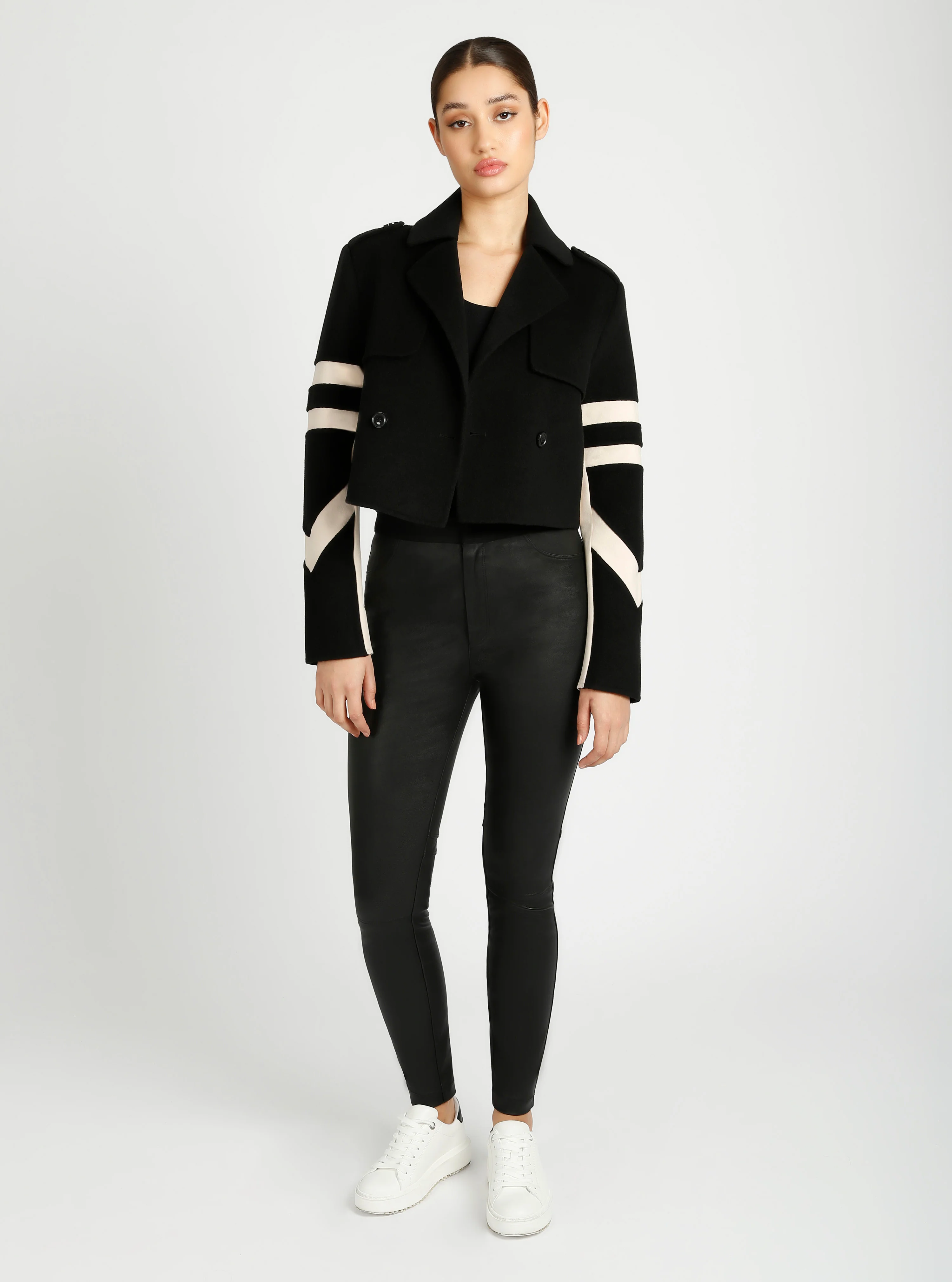 Handmade Wool Crop Jacket Black/Camel - Image 3