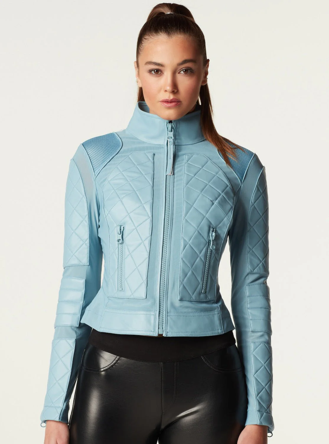 Leather Moto Mesh Jacket - Sky Blue - Image 2