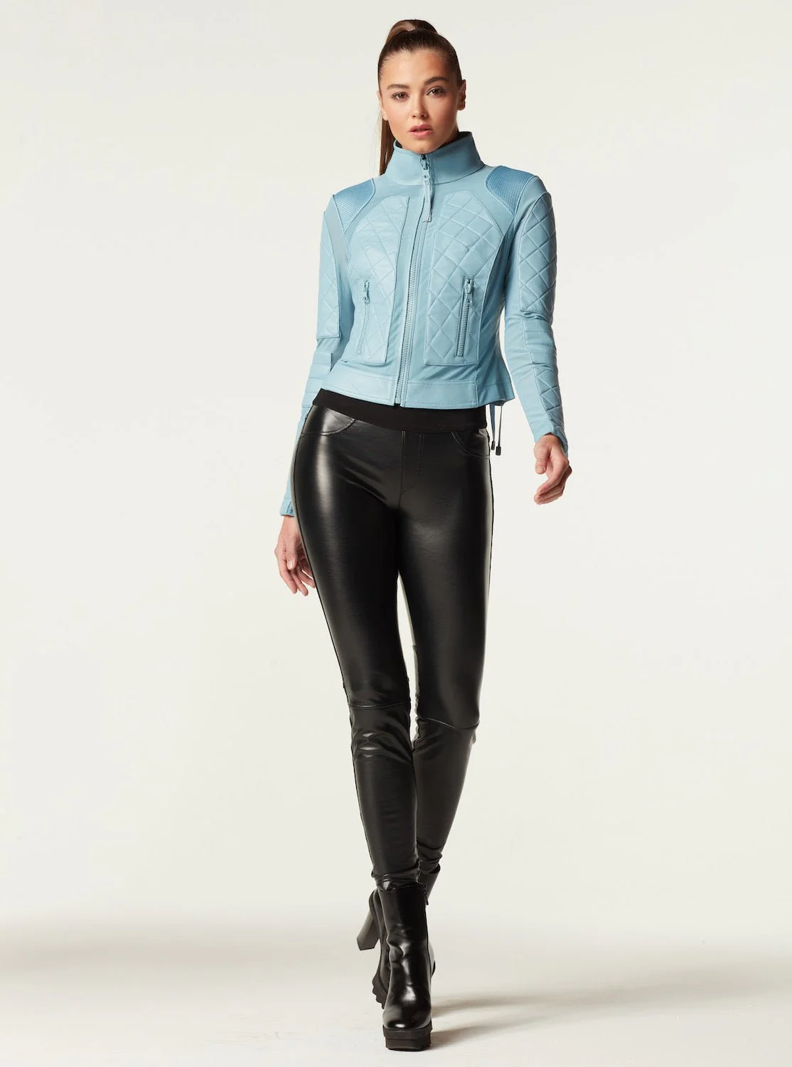Leather Moto Mesh Jacket - Sky Blue - Image 4