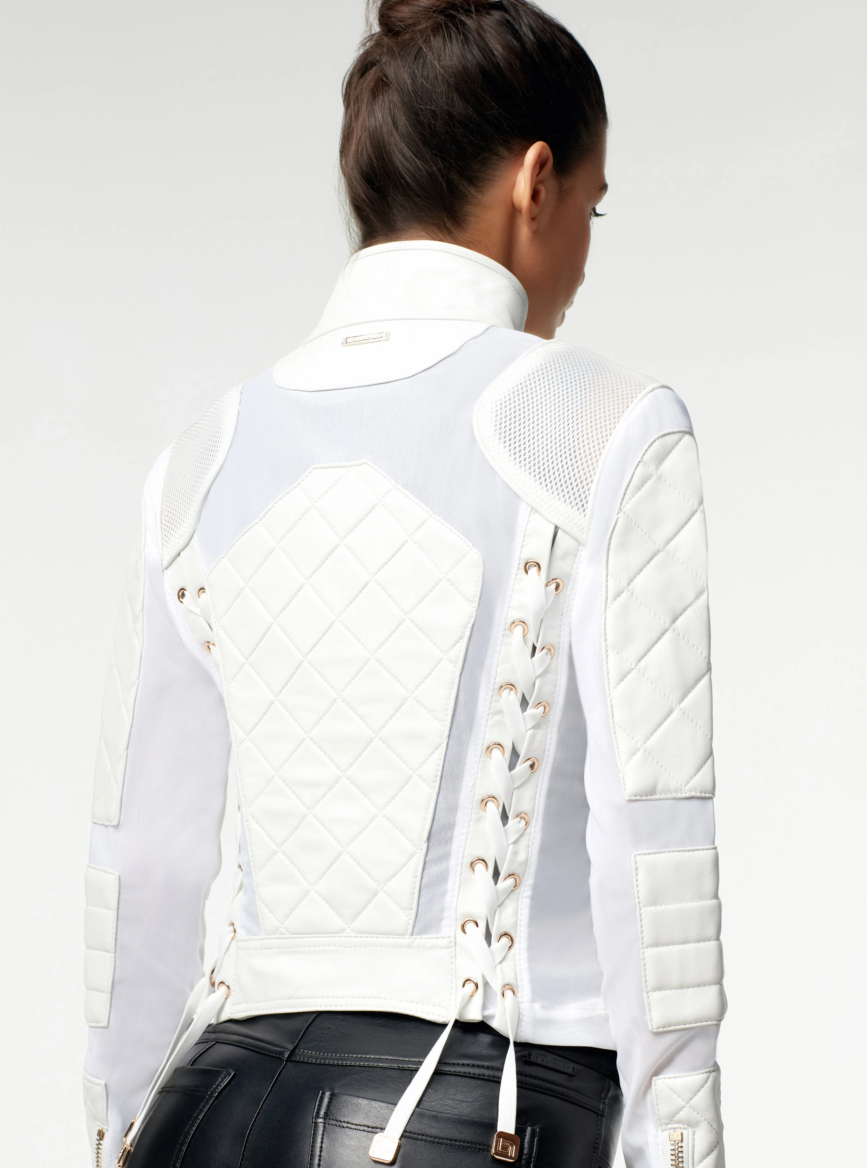 Mesh Moto Jacket Gold Trims - White/Gold