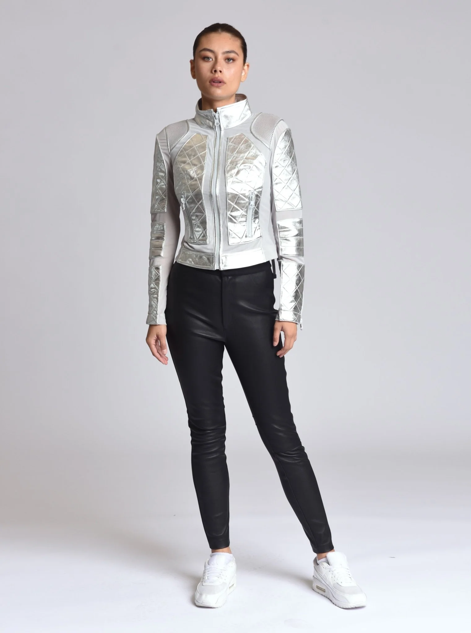 Metallic Moto Mesh Jacket - SIlver - Image 5