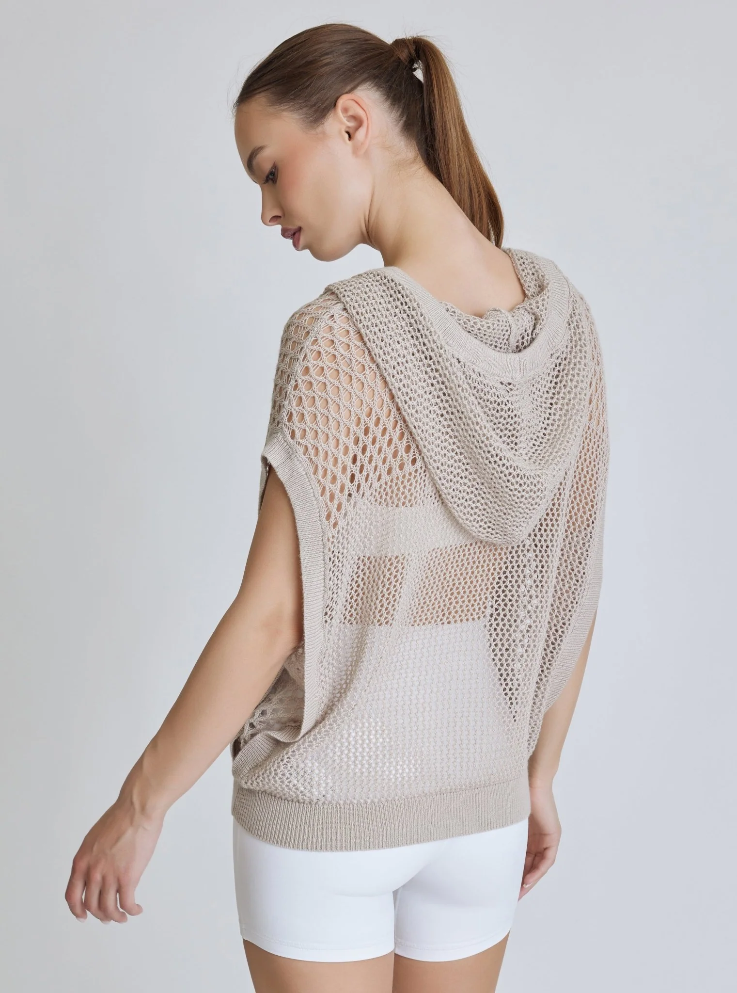Pullover Crochet Sleeveless Hoodie - Pumice - FINAL SALE - Image 5