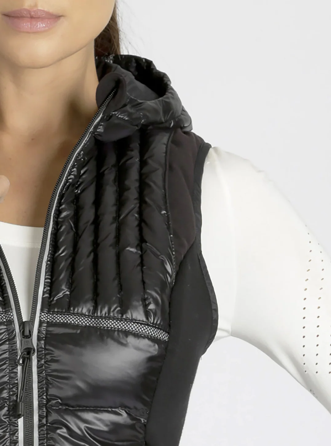 Reflective Inset Down Filled Feather Weight Vest - Black