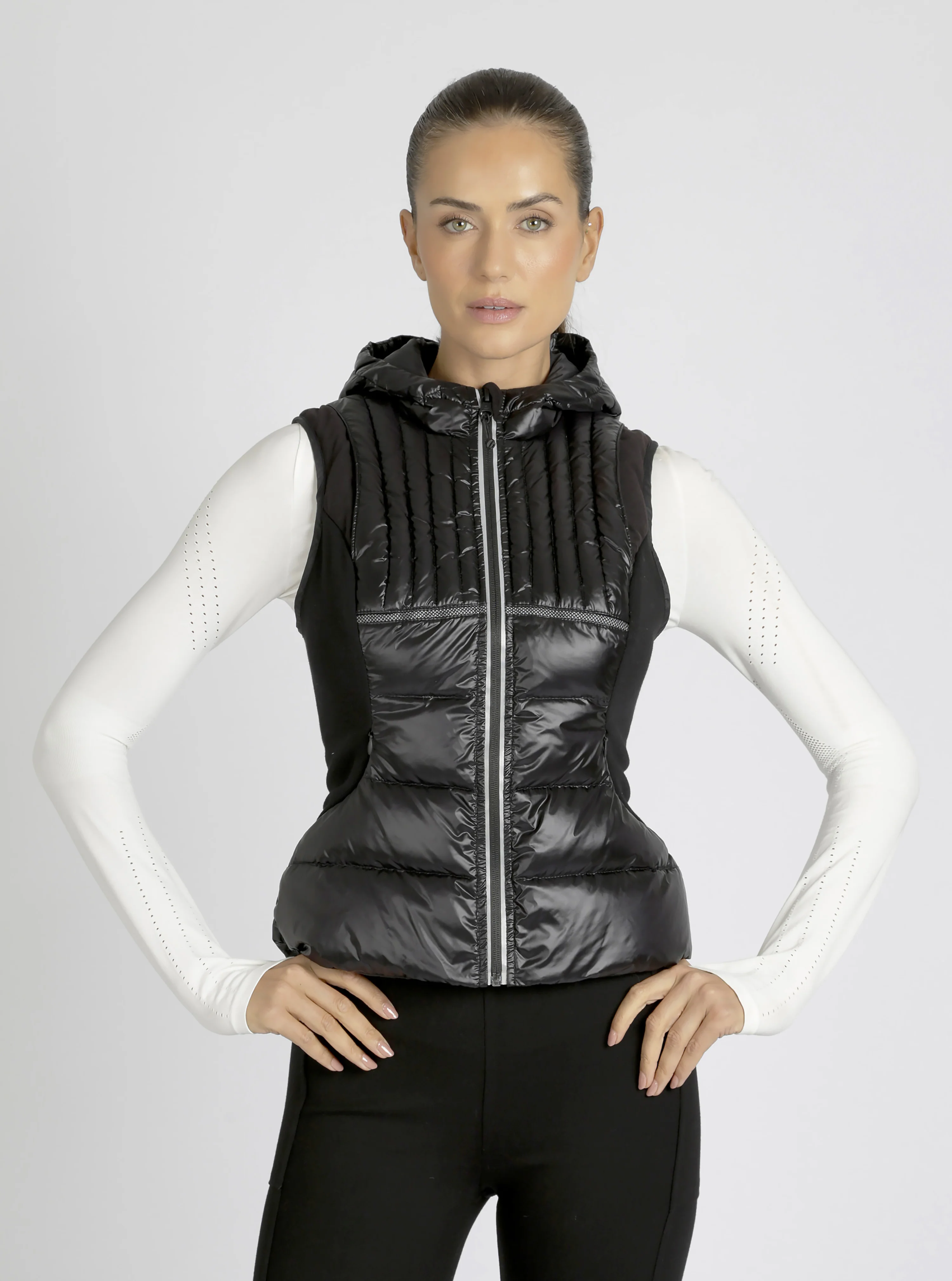Reflective Inset Down Filled Feather Weight Vest - Black - Image 4