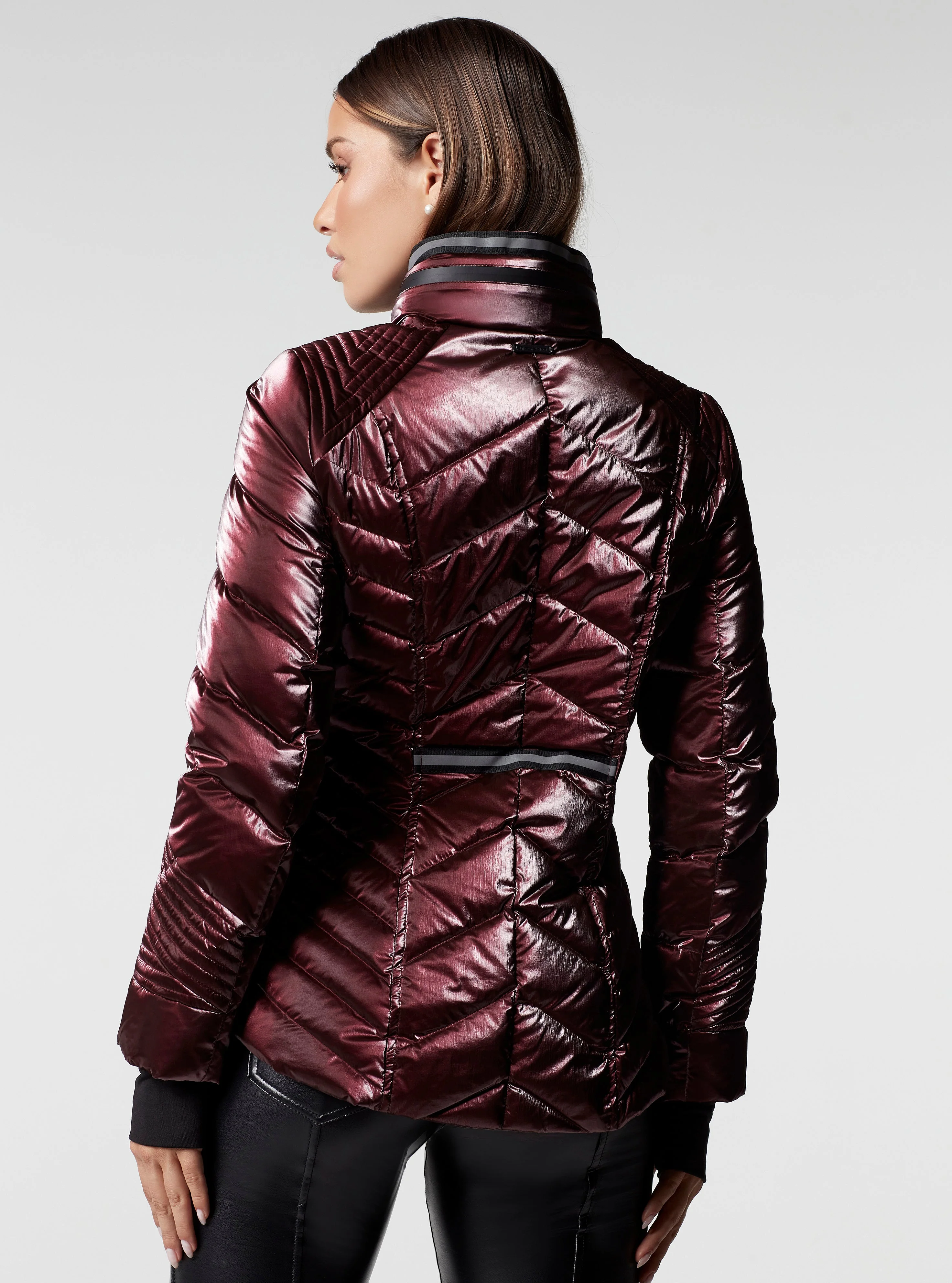Super Hero Puffer Down Filled Jacket with Reflective Trim - Red - Image 4
