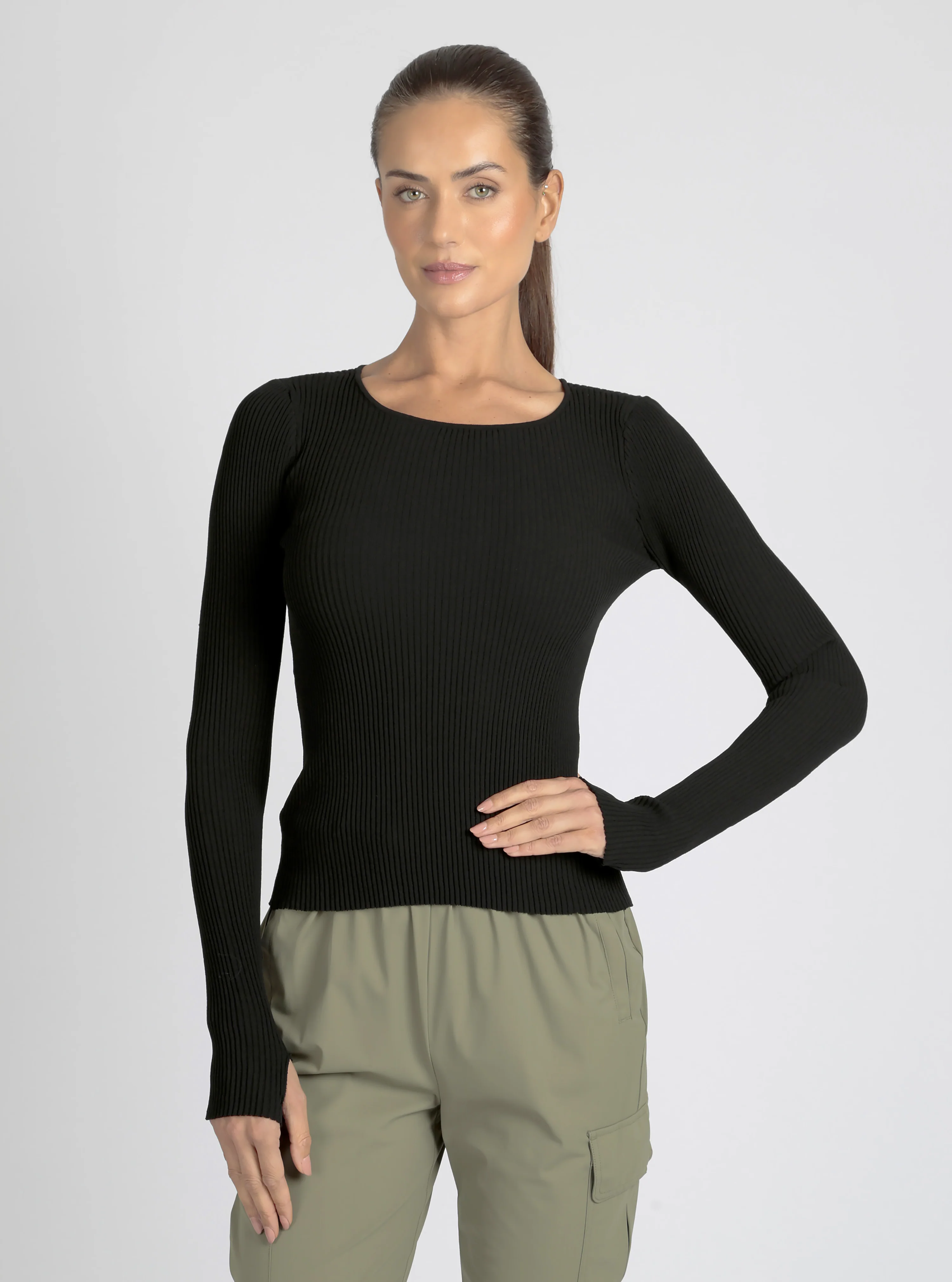 Two Tone Rib Long Sleeve Top - Image 4