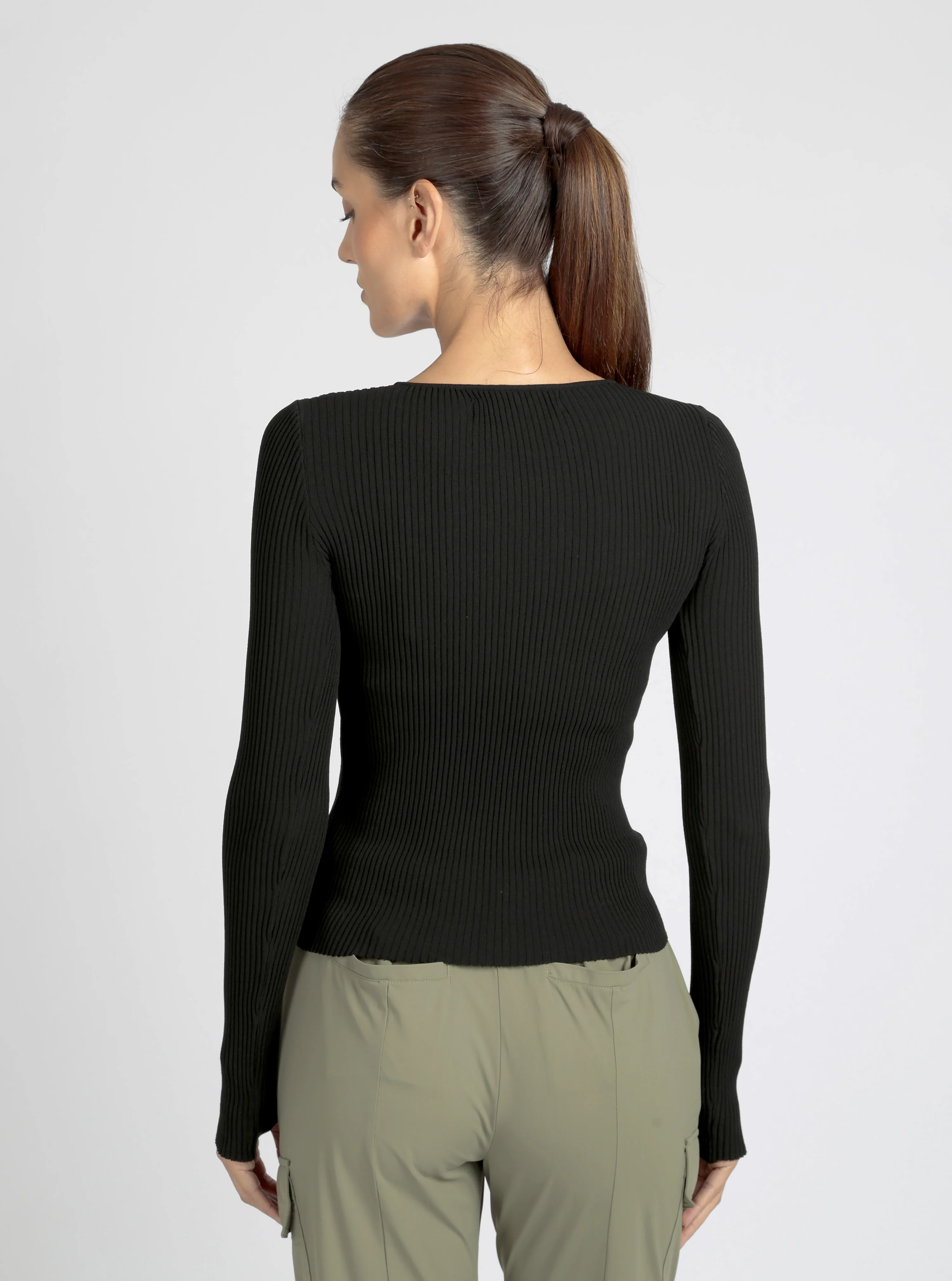 Two Tone Rib Long Sleeve Top - Image 7