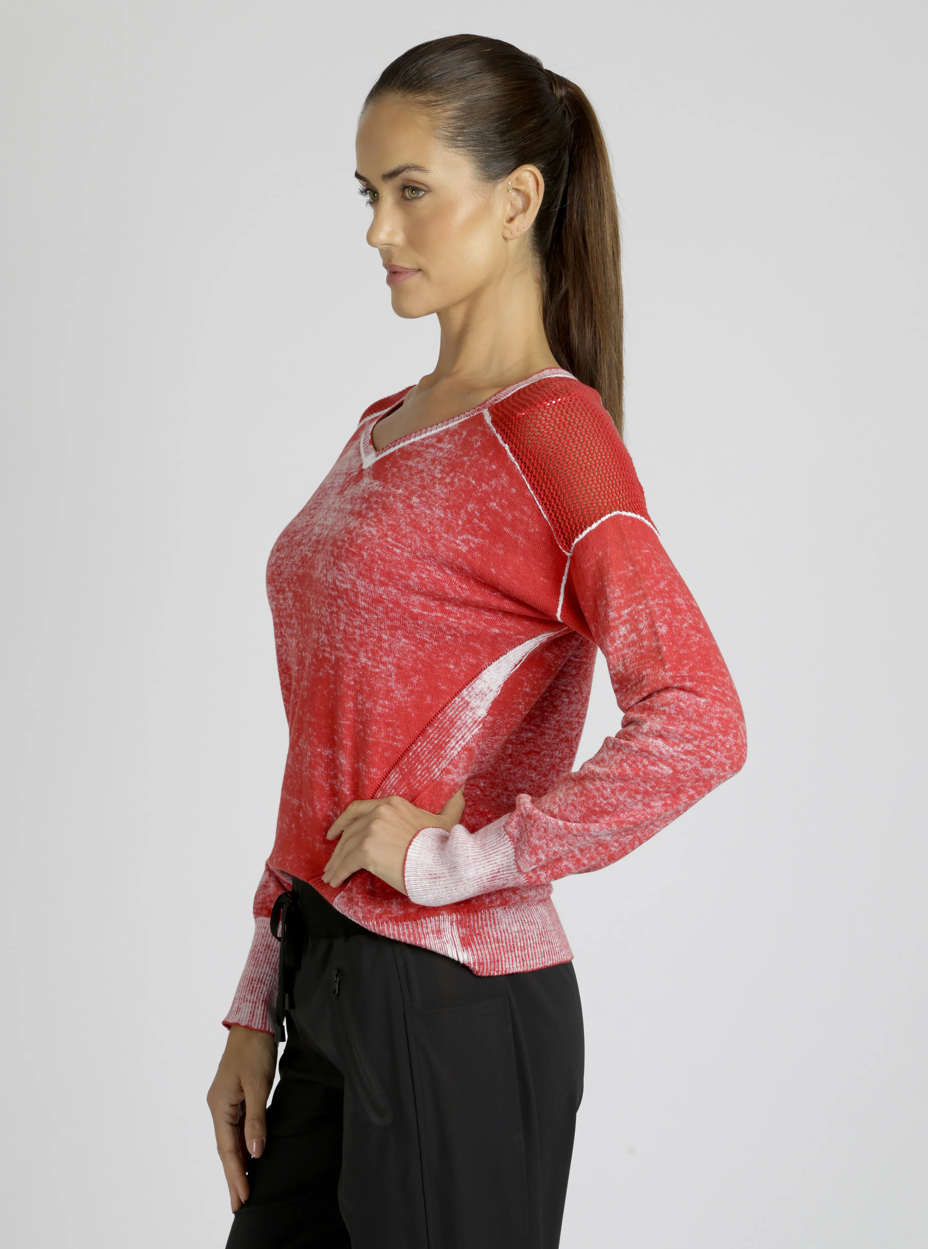 V-Neck Cotton Huntress Sweater - Cranberry, Navy or Black - FINAL SALE - Image 5