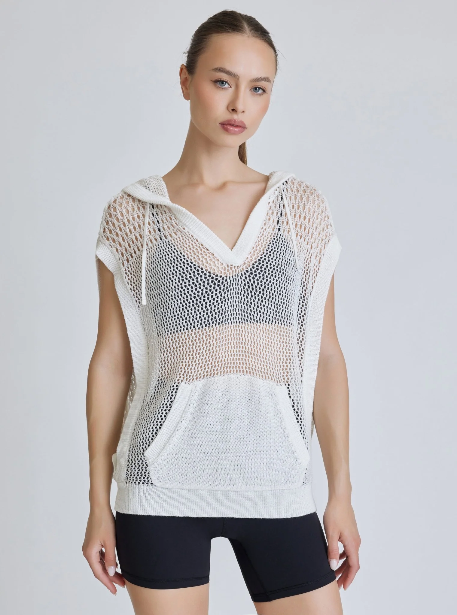 White Crochet Pullover Sleeveless Hoodie - FINAL SALE - Image 3