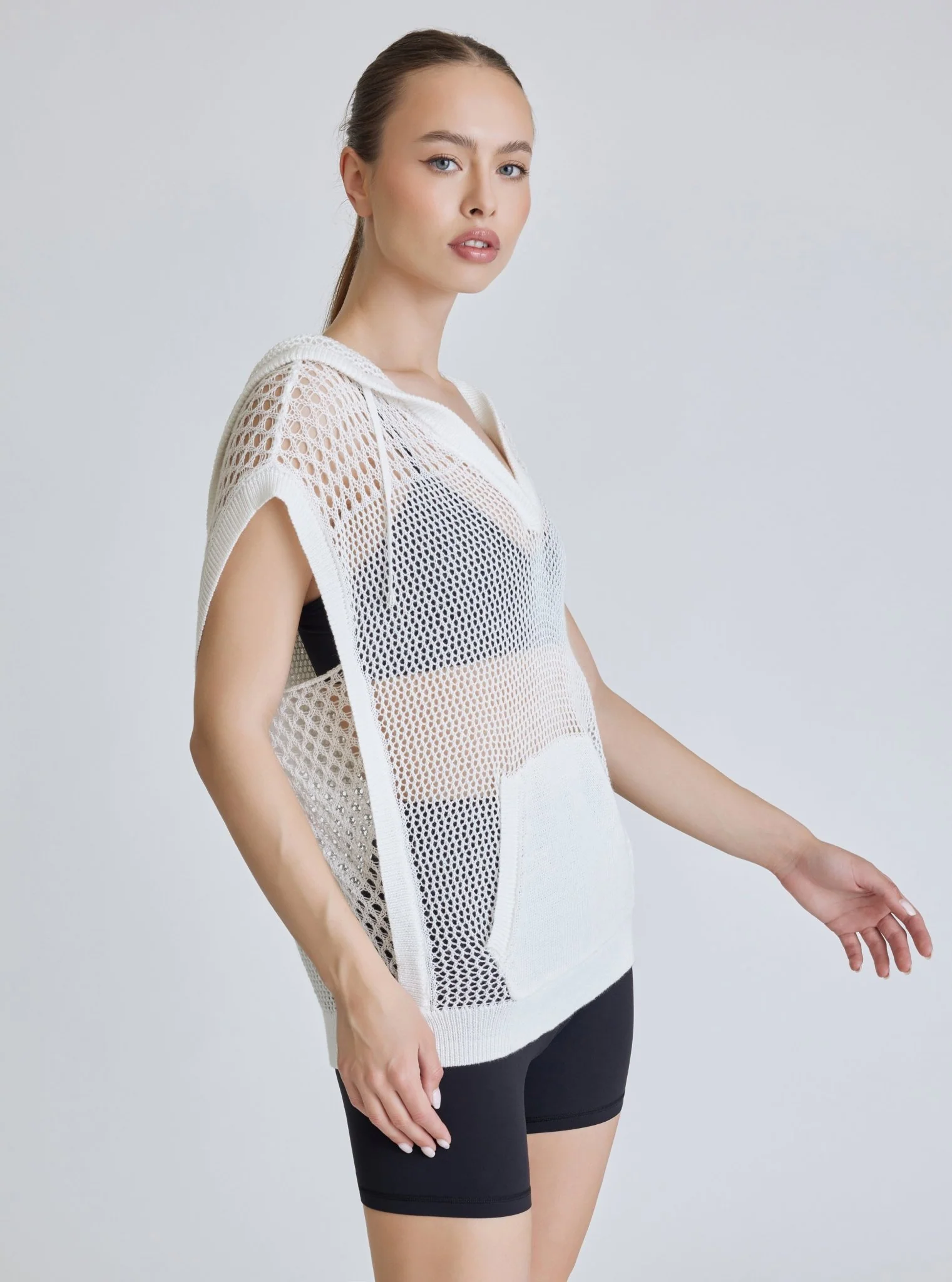 White Crochet Pullover Sleeveless Hoodie - FINAL SALE - Image 4