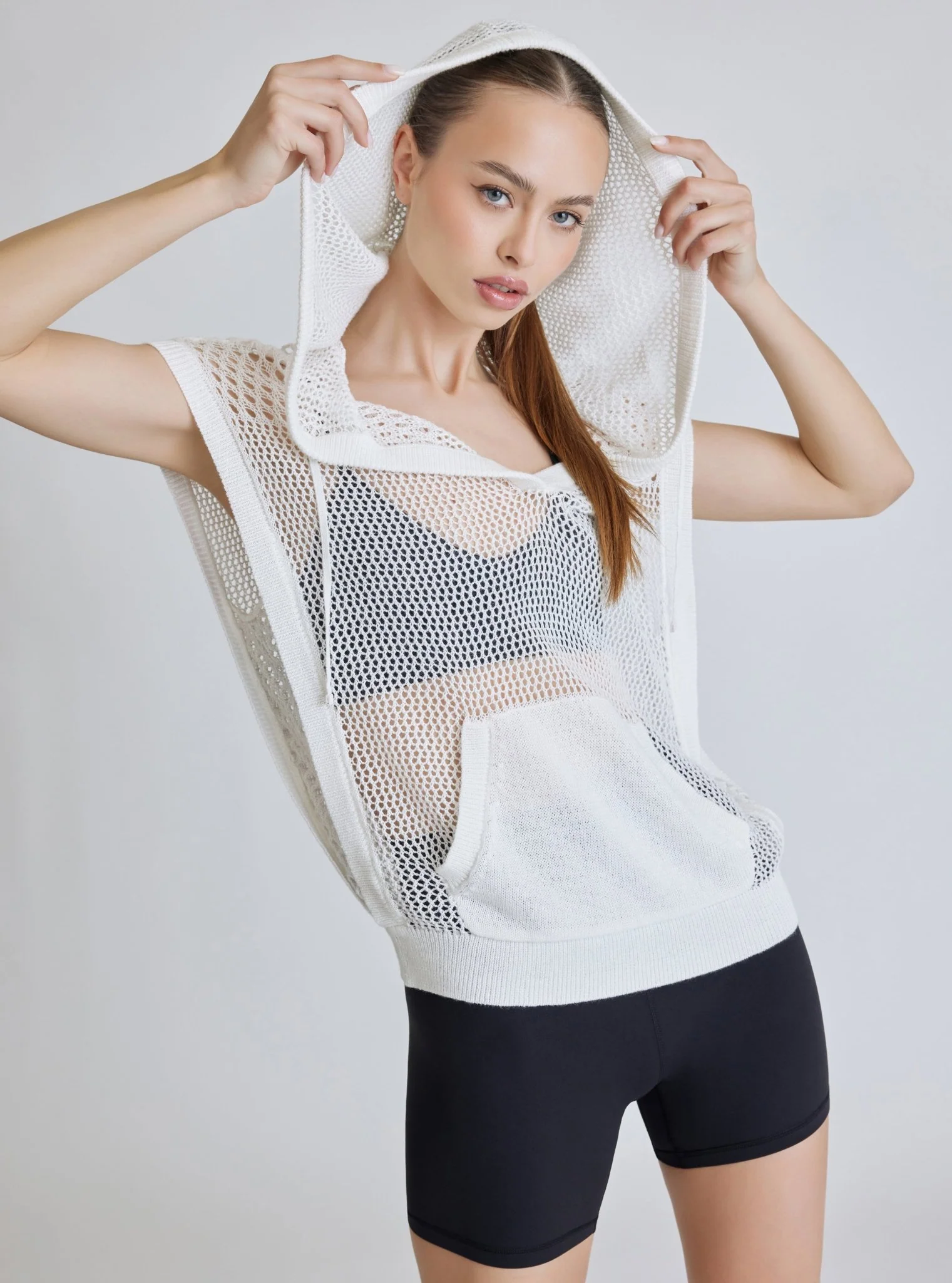 White Crochet Pullover Sleeveless Hoodie - FINAL SALE - Image 5
