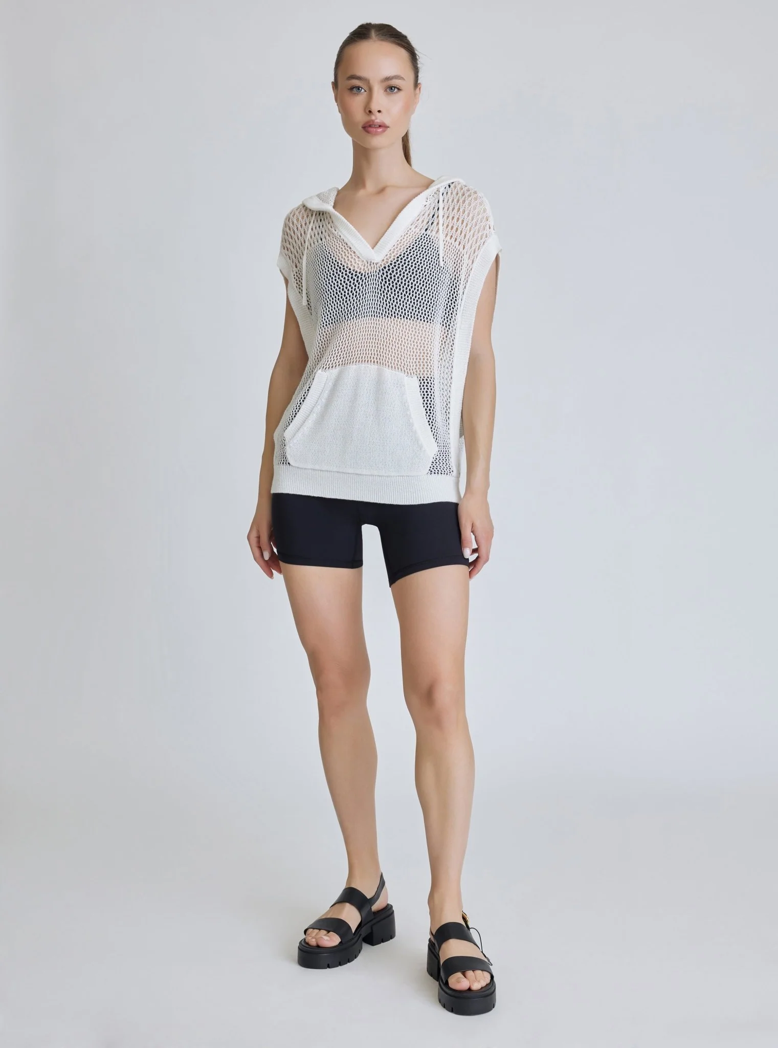 White Crochet Pullover Sleeveless Hoodie - FINAL SALE - Image 6