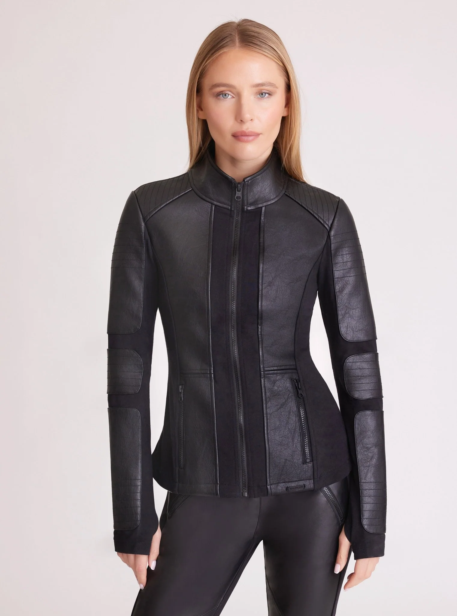 Zip Front Moto Jacket - Vegan Leather / Bonded French Terry - Image 3