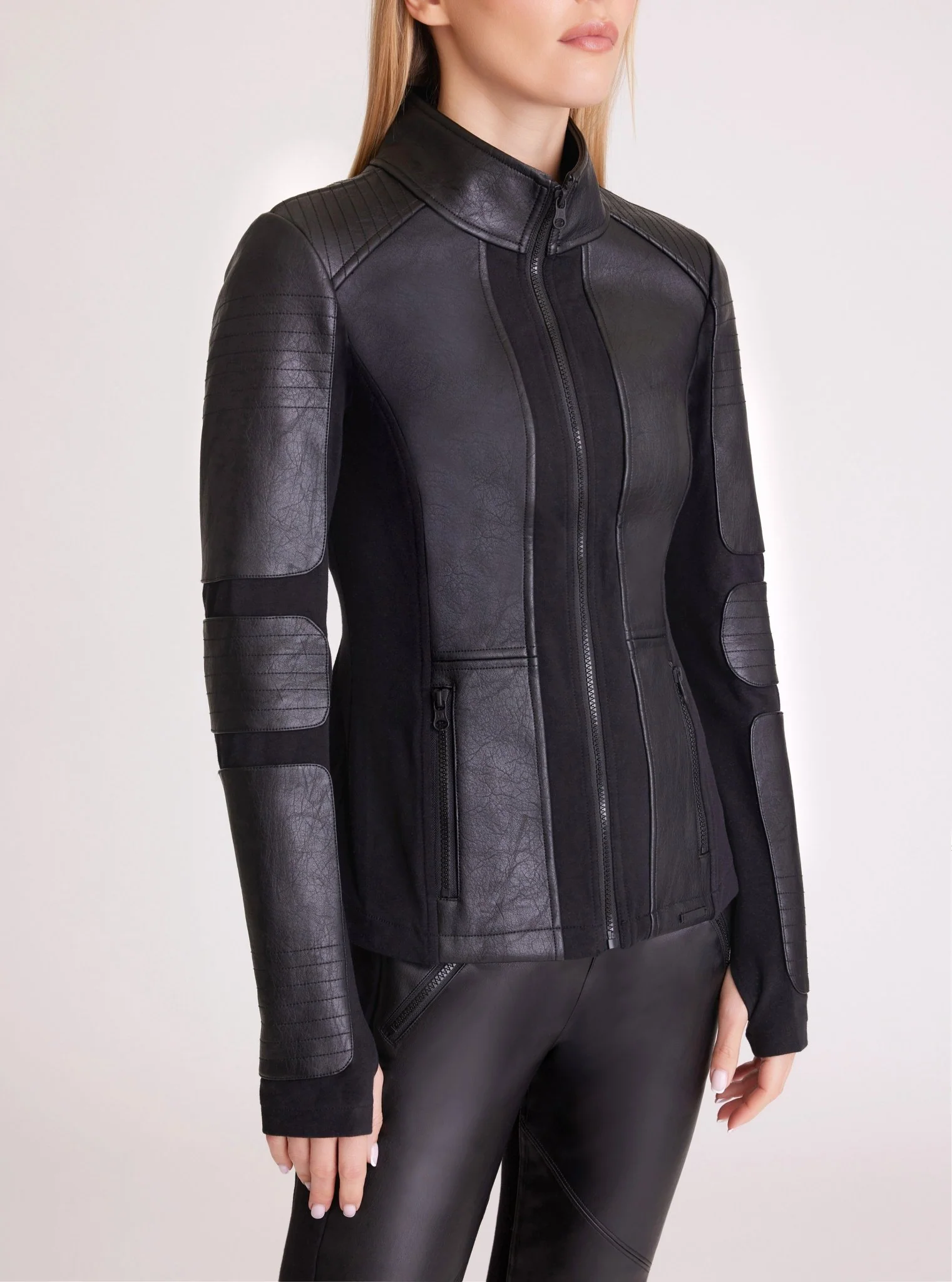 Zip Front Moto Jacket - Vegan Leather / Bonded French Terry - Image 4