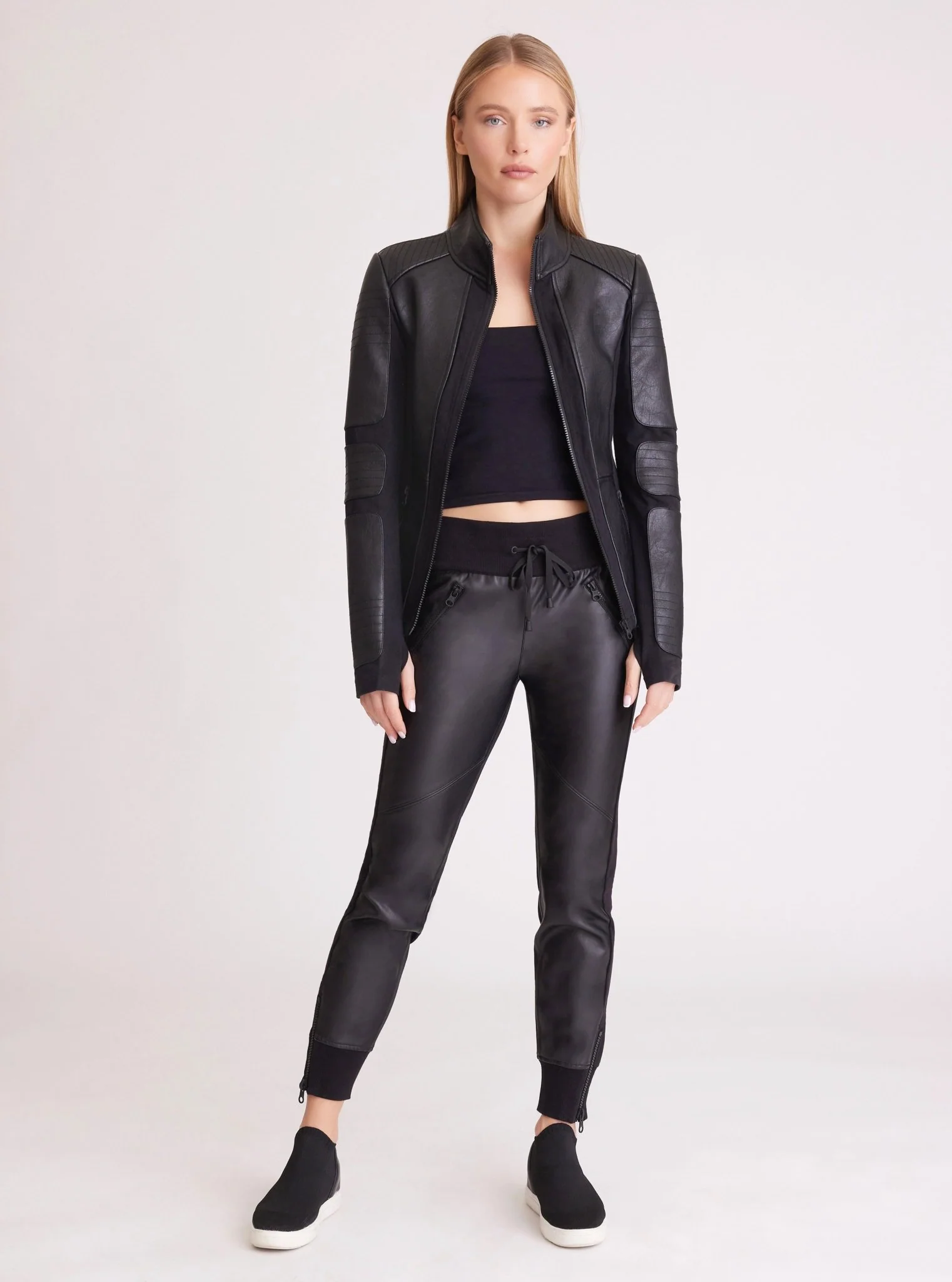 Zip Front Moto Jacket - Vegan Leather / Bonded French Terry - Image 5