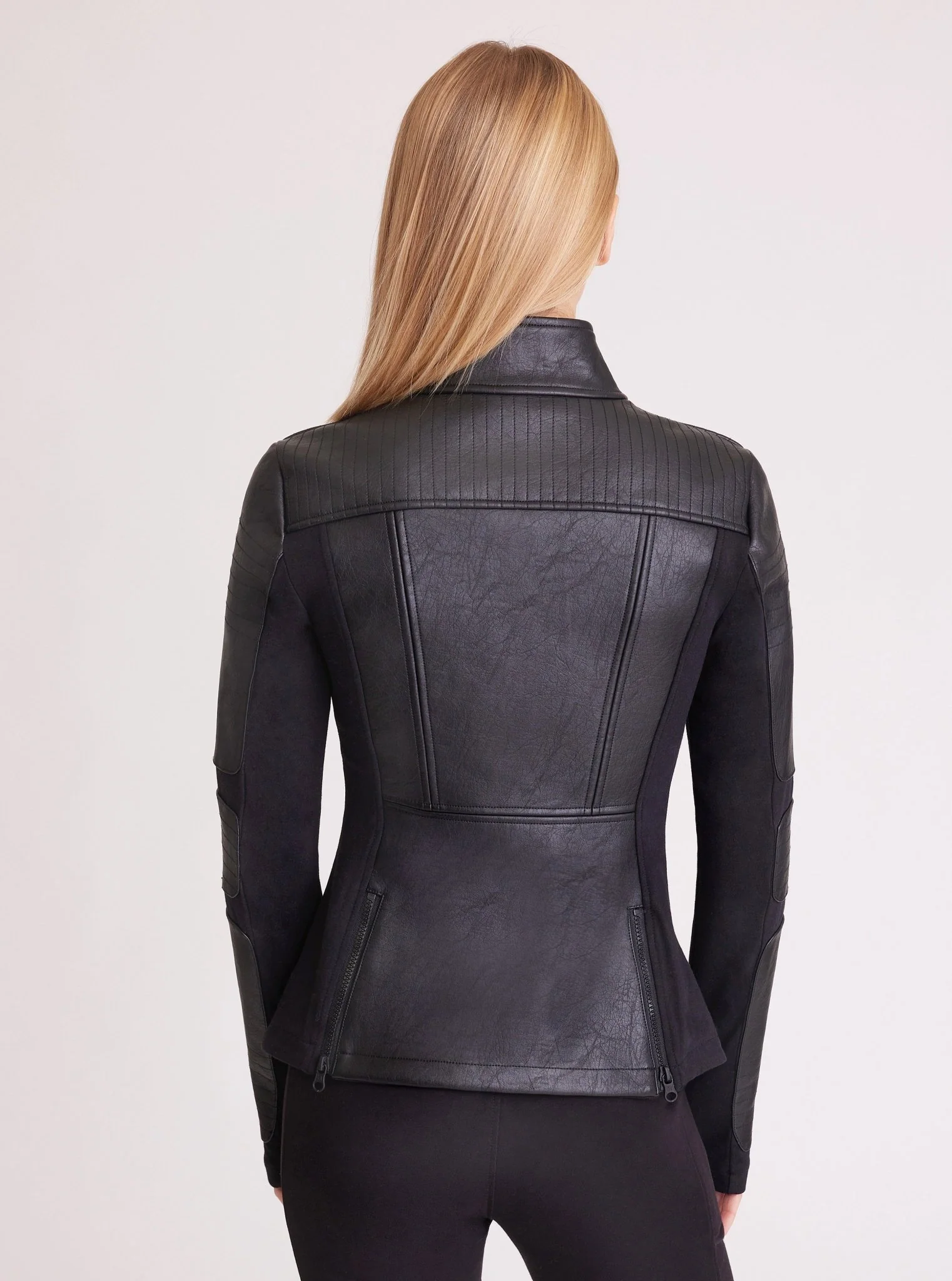 Zip Front Moto Jacket - Vegan Leather / Bonded French Terry - Image 6